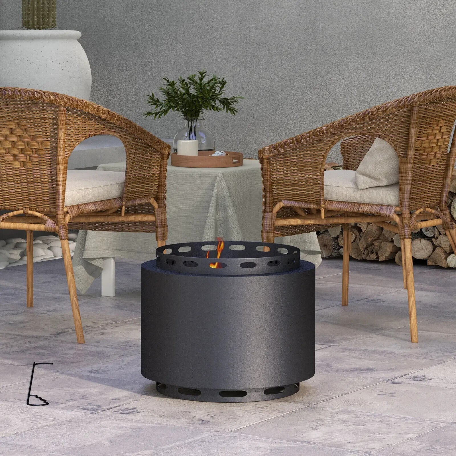 48.5cm Smokeless Wood - Burning Metal Firepit - Outdoor Garden Fire Pit with Poker - Home and Garden Furniture Shop - #rustic - furniture#