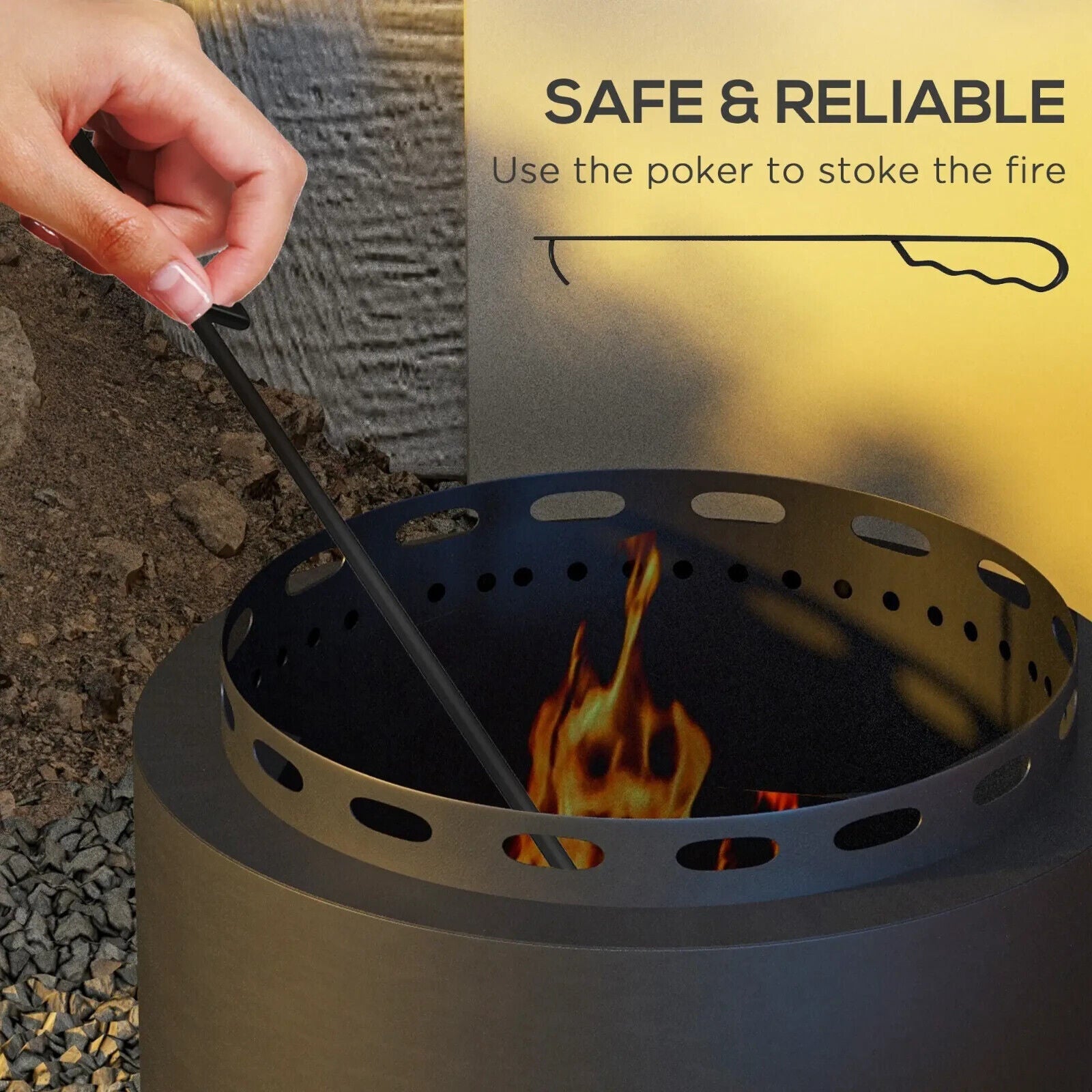 48.5cm Smokeless Wood - Burning Metal Firepit - Outdoor Garden Fire Pit with Poker - Home and Garden Furniture Shop - #rustic - furniture#