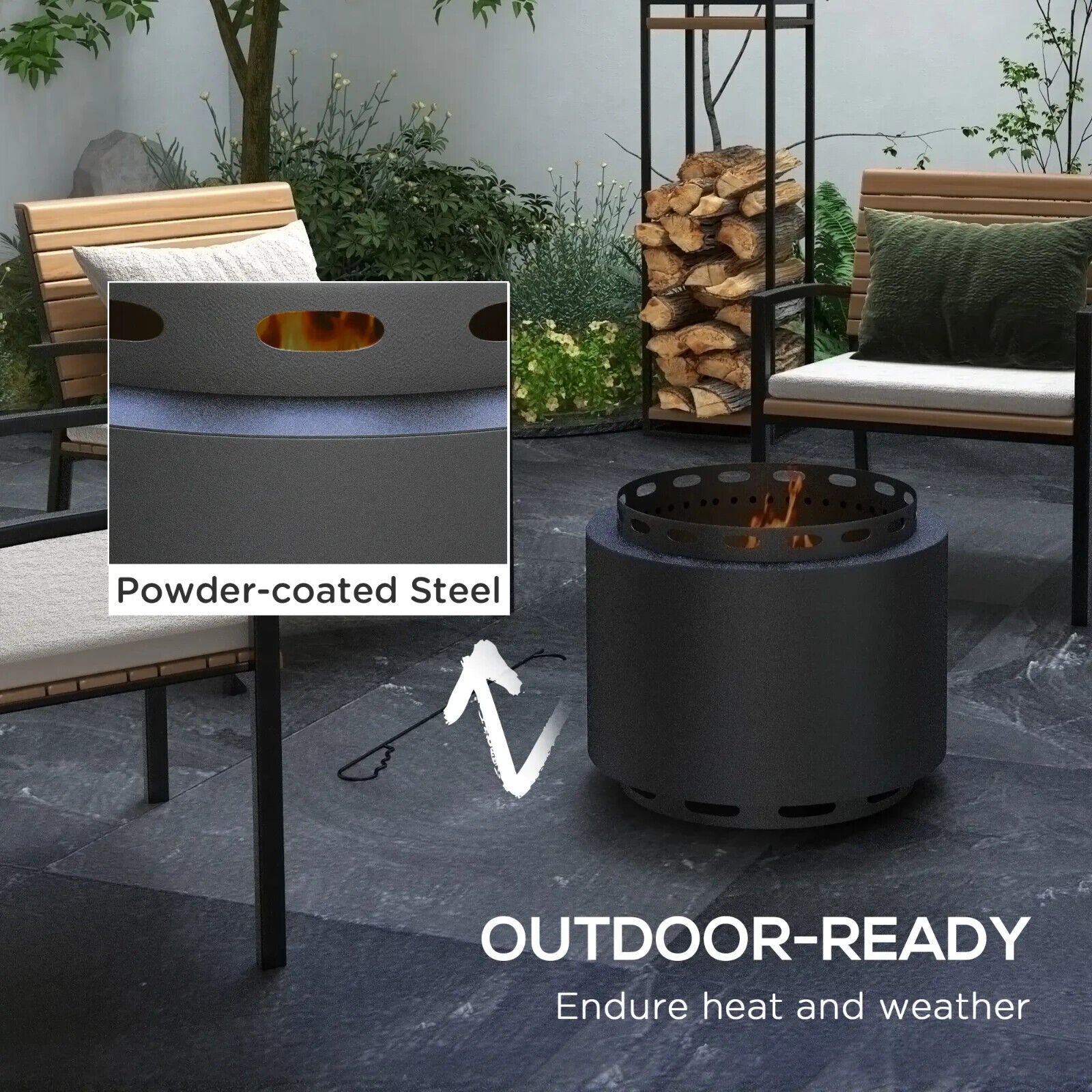 48.5cm Smokeless Wood - Burning Metal Firepit - Outdoor Garden Fire Pit with Poker - Home and Garden Furniture Shop - #rustic - furniture#