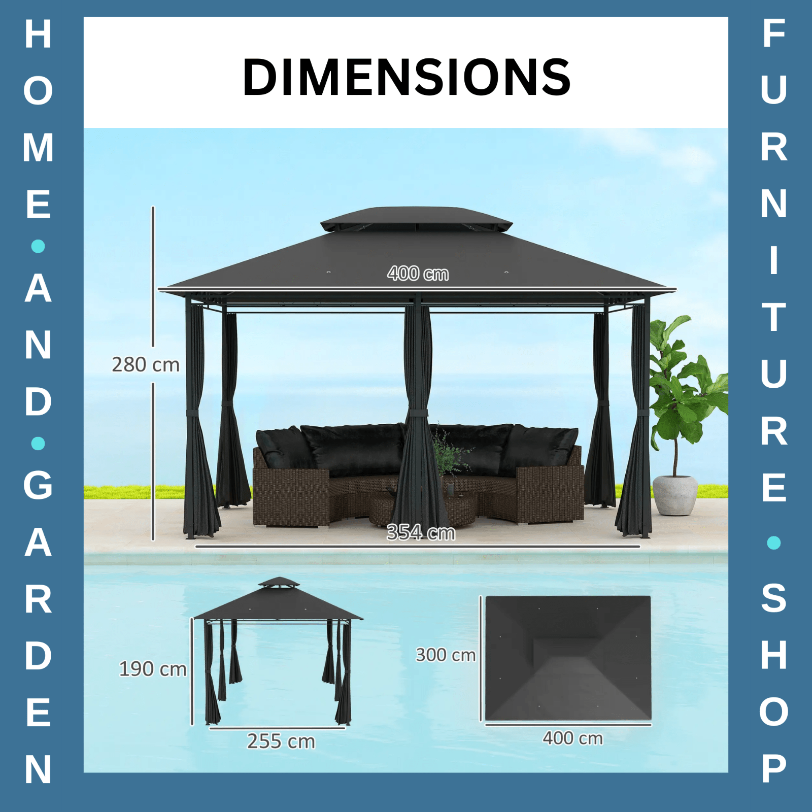 4m x 3m Outdoor 2 Tier Steel Frame Gazebo Curtains Garden Double Roof Party Tent - Home and Garden Furniture Shop - rustic - furniture
