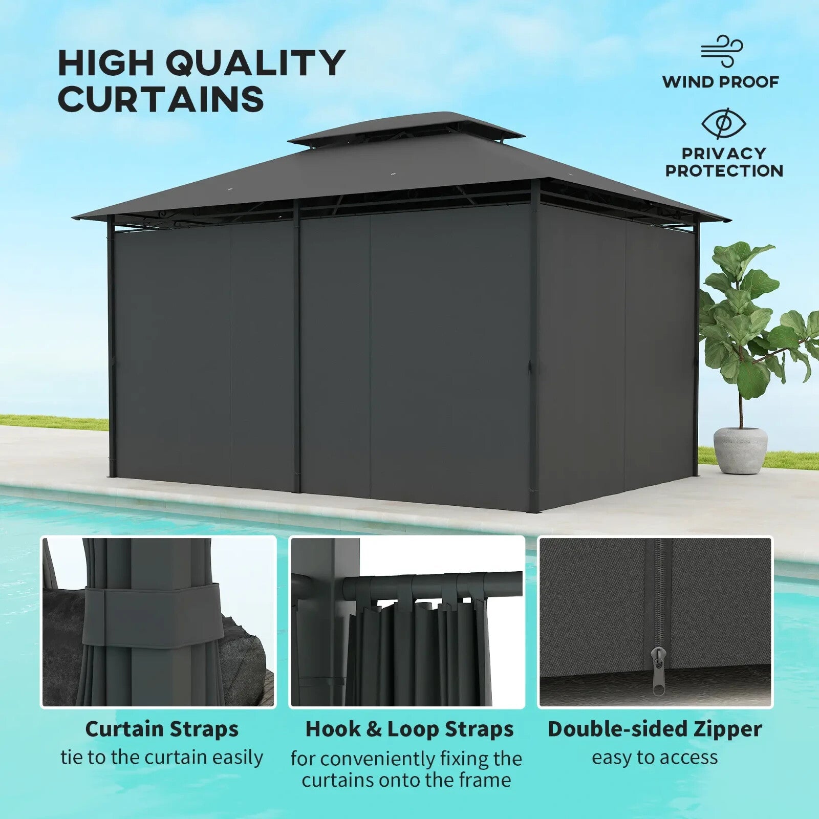 4m x 3m Outdoor 2 Tier Steel Frame Gazebo Curtains Garden Double Roof Party Tent - Home and Garden Furniture Shop - rustic - furniture