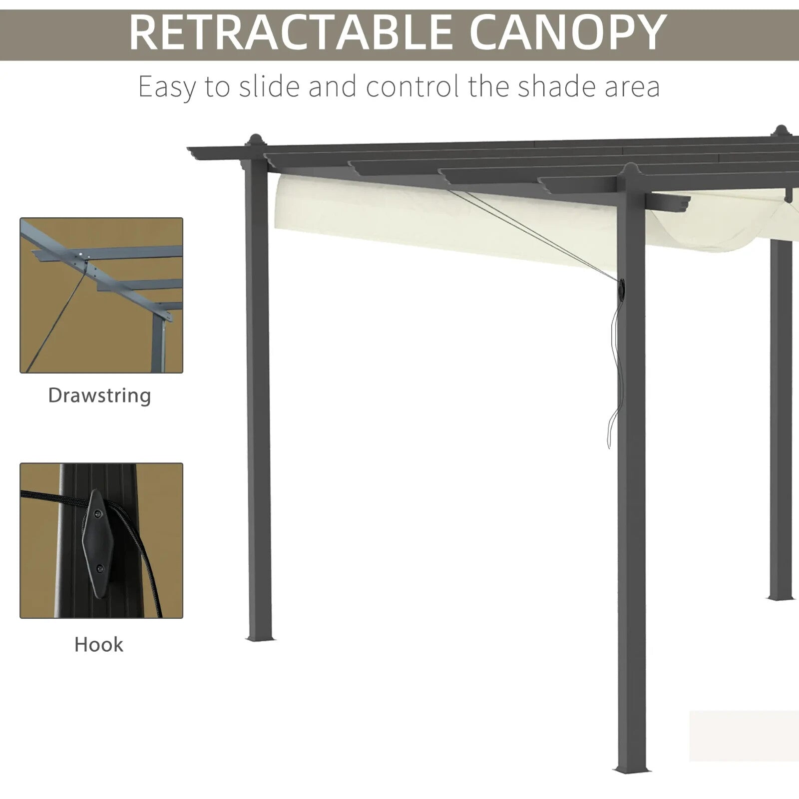 4x3m Aluminium Garden Pergola Gazebo with Retractable Canopy Roof Cream White - Home and Garden Furniture Shop - rustic - furniture