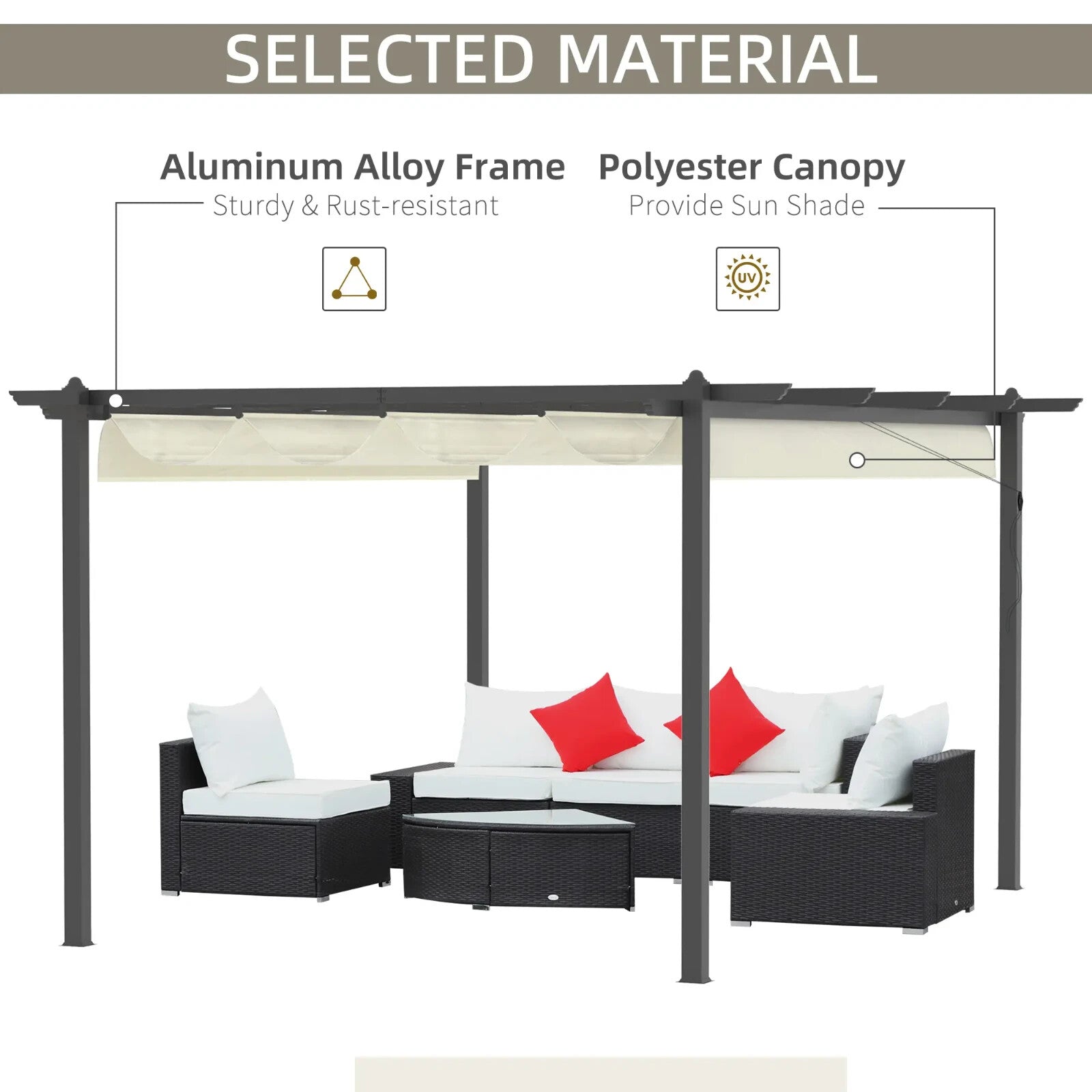 4x3m Aluminium Garden Pergola Gazebo with Retractable Canopy Roof Cream White - Home and Garden Furniture Shop - rustic - furniture