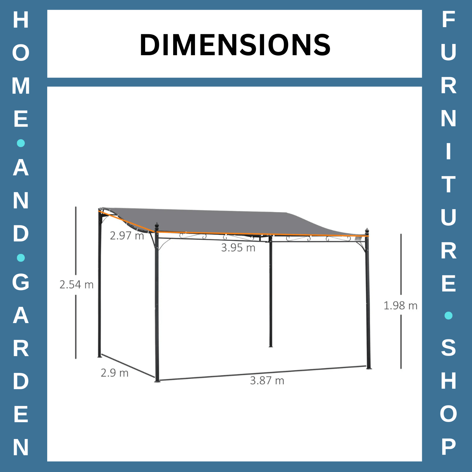 4x3m Wall Mounted Metal Gazebo Canopy Awning Garden Door Porch Shelter – Grey - Home and Garden Furniture Shop - rustic - furniture