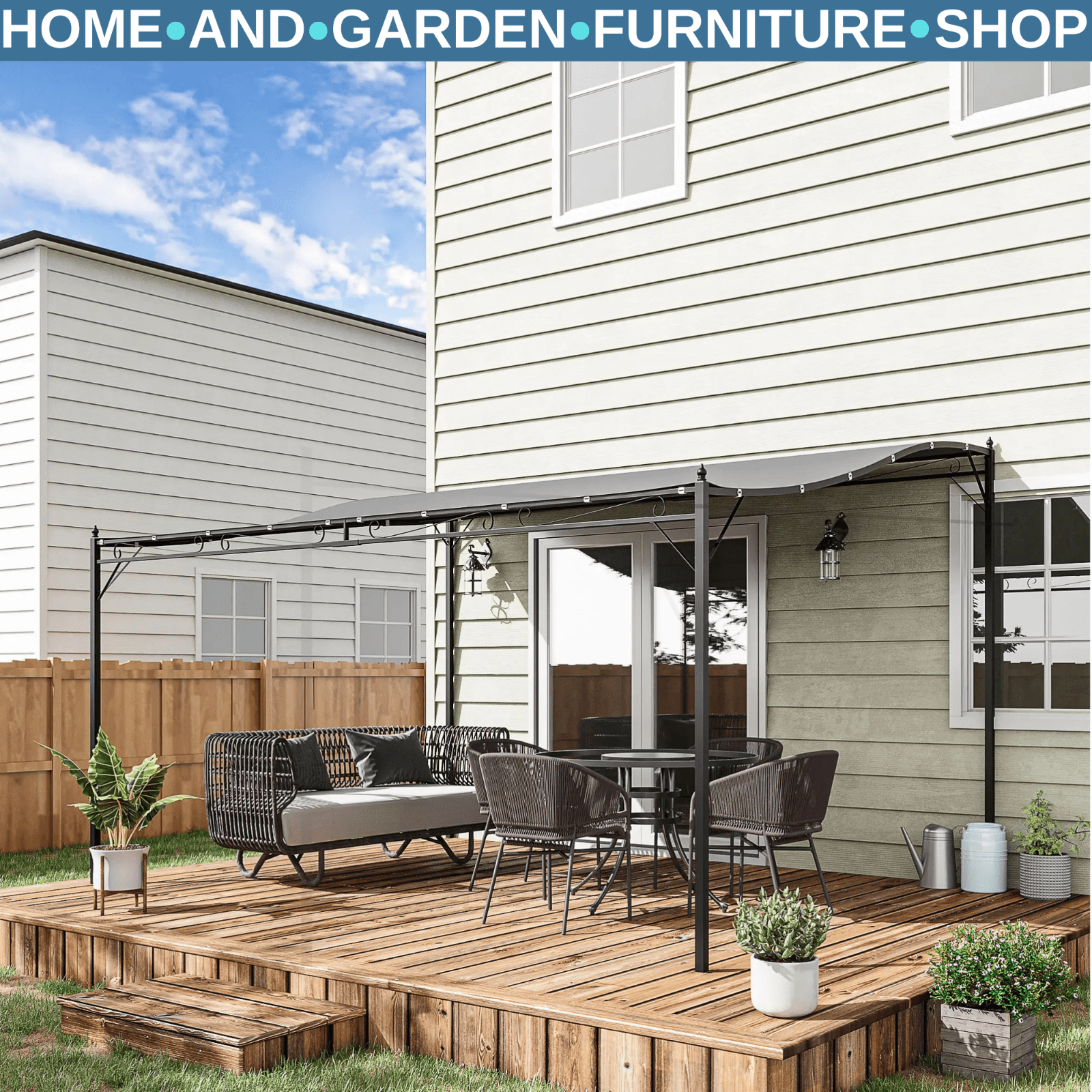 4x3m Wall Mounted Metal Gazebo Canopy Awning Garden Door Porch Shelter – Grey - Home and Garden Furniture Shop - rustic - furniture