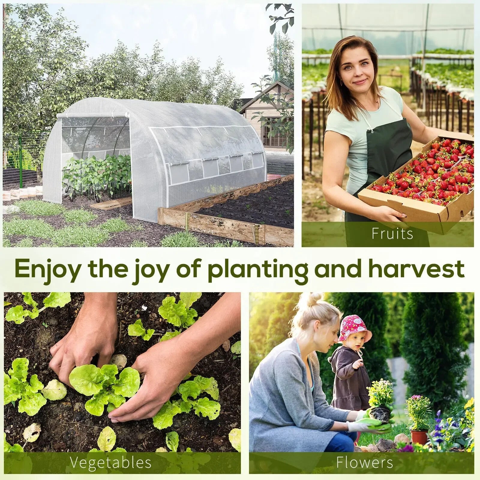 4x3x2m Walk - In Polytunnel Greenhouse Tent with Steel Frame Zipped Door & Windows - Home and Garden Furniture Shop - rustic - furniture