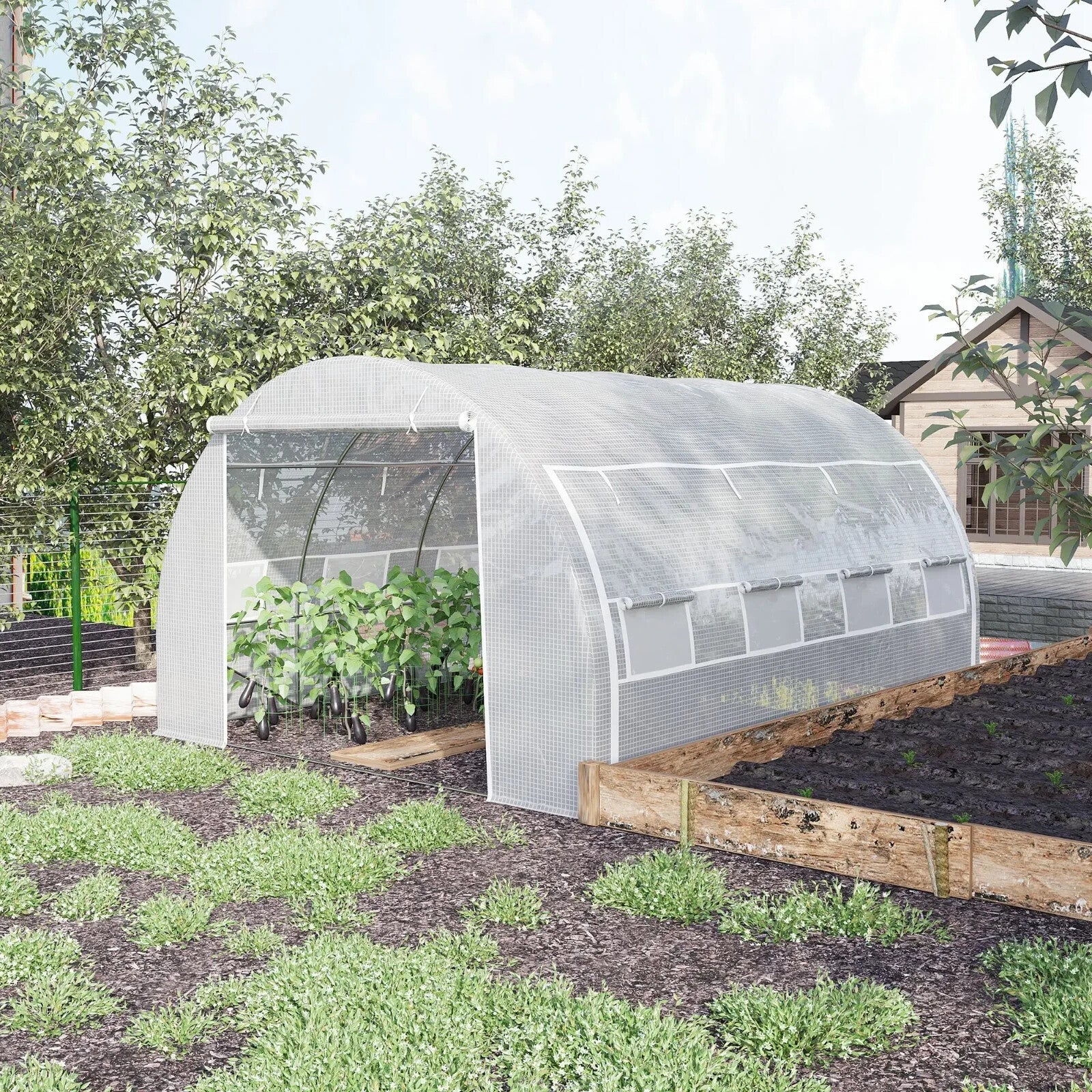 4x3x2m Walk - In Polytunnel Greenhouse Tent with Steel Frame Zipped Door & Windows - Home and Garden Furniture Shop - rustic - furniture
