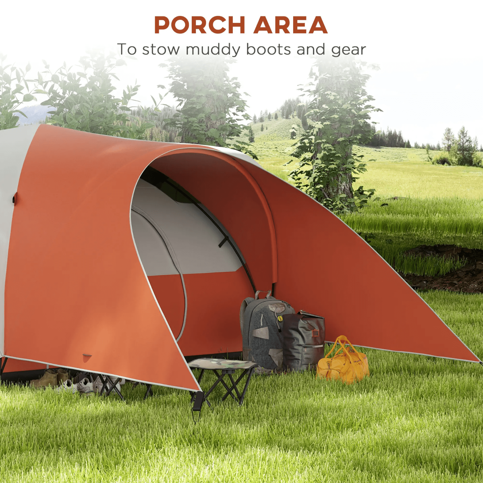 5 6 Man Camping Tent 3000mm Waterproof Mesh Windows Porch Canopy Orange FOXDEN - Home and Garden Furniture Shop - rustic - furniture