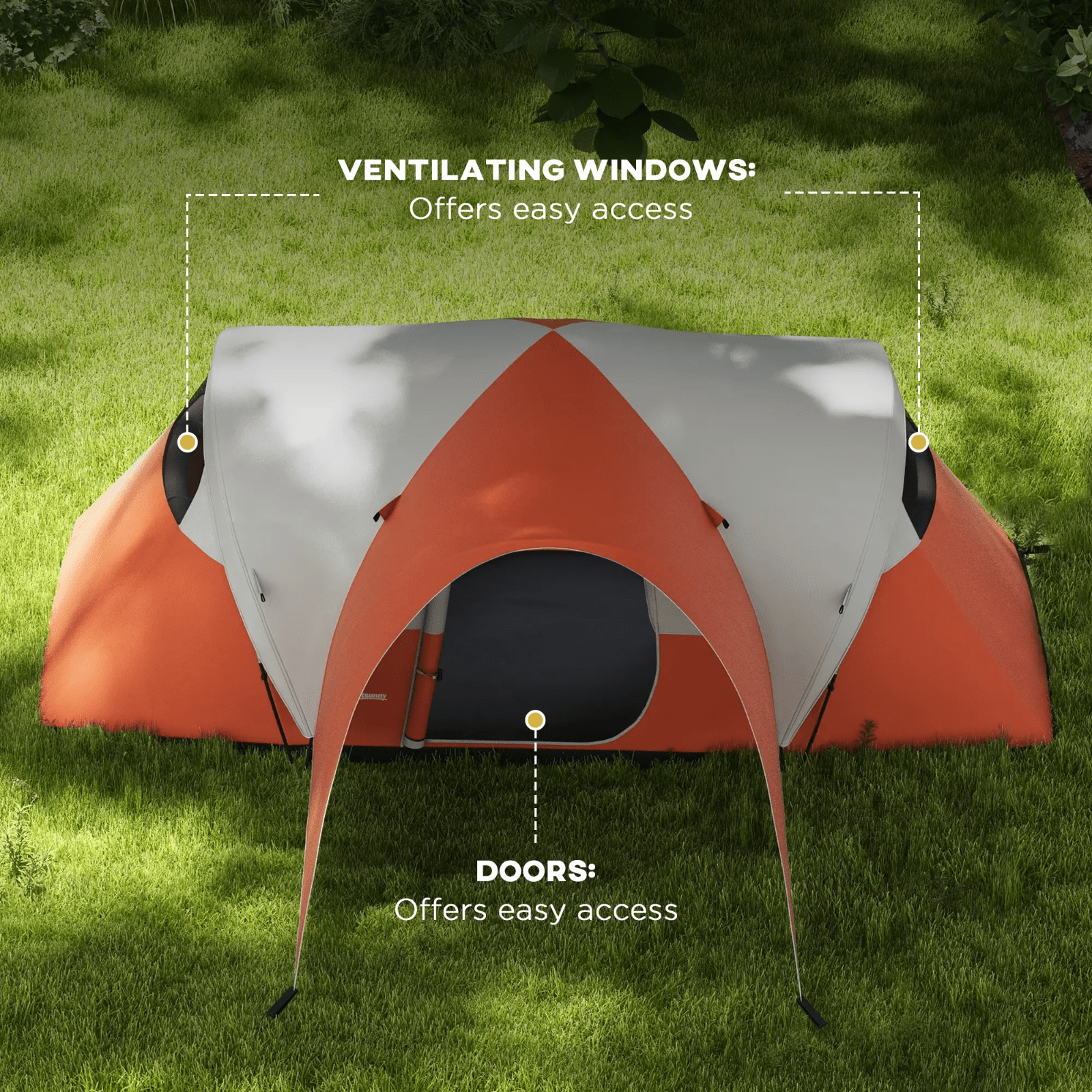 5 6 Man Camping Tent 3000mm Waterproof Mesh Windows Porch Canopy Orange FOXDEN - Home and Garden Furniture Shop - rustic - furniture
