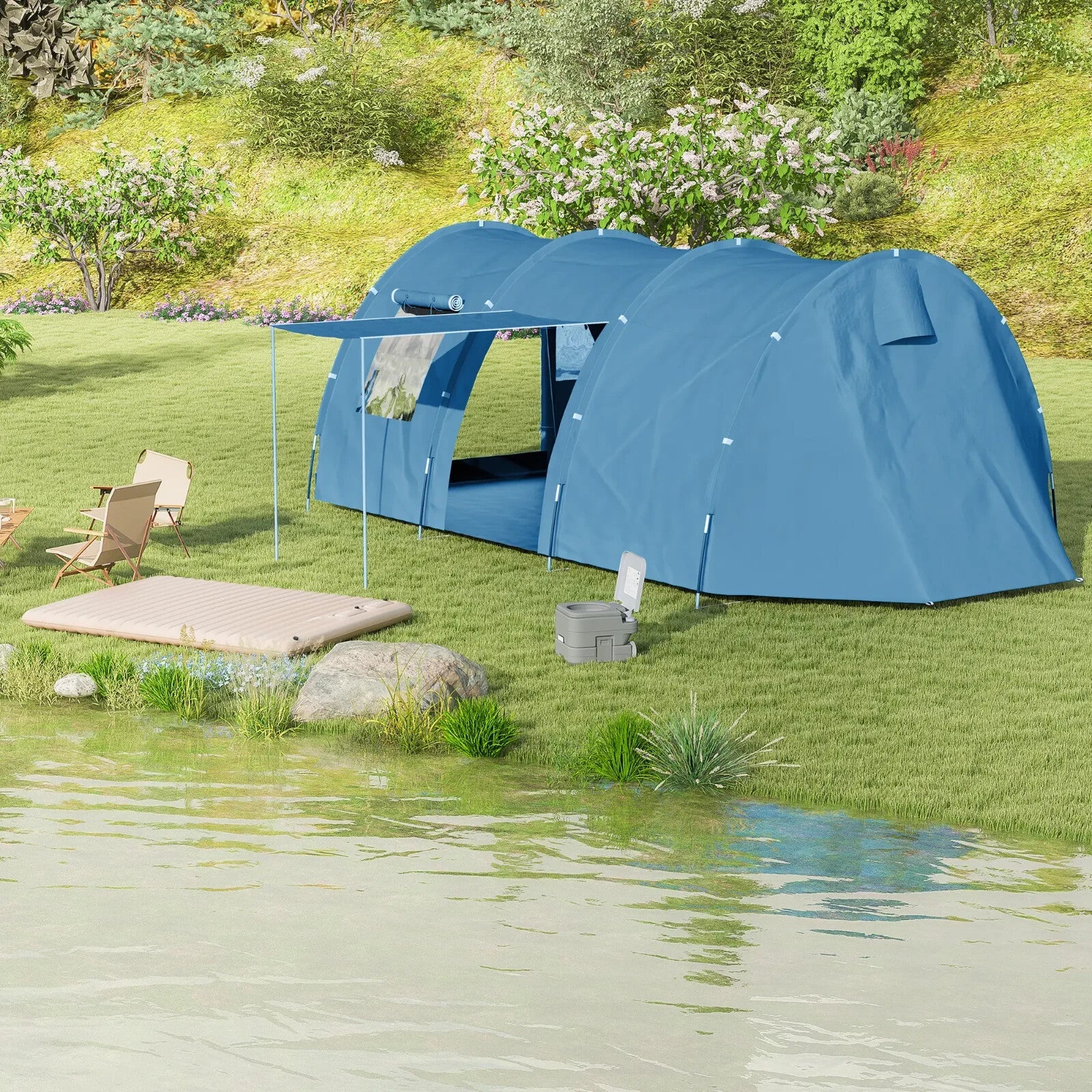5 - 6 Man Tunnel Camping Tent with 2 Rooms Sewn - In Floor 2 Doors and Carry Bag - Home and Garden Furniture Shop - rustic - furniture