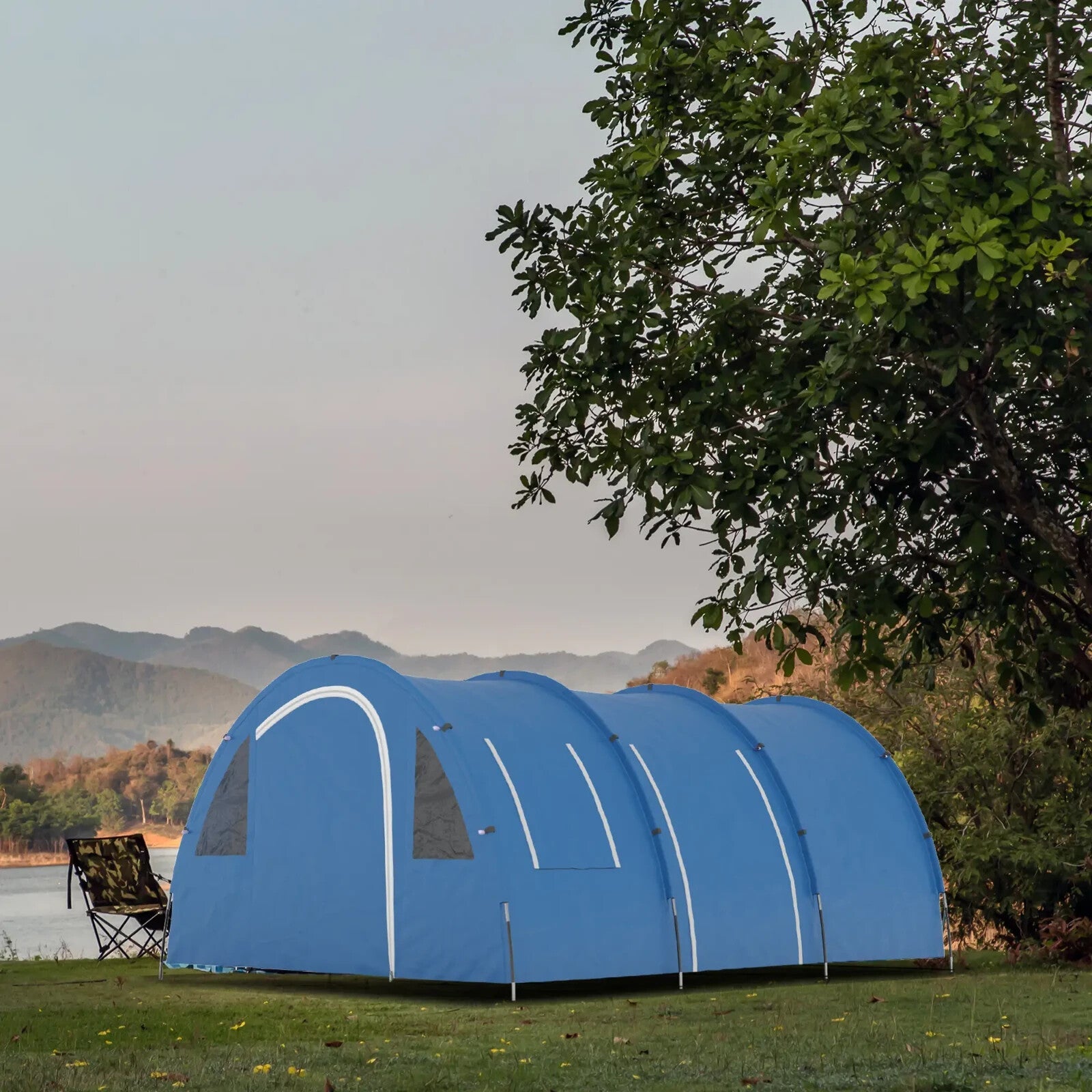 5 - 6 Man Tunnel Camping Tent with 2 Rooms Sewn - In Floor 2 Doors and Carry Bag - Home and Garden Furniture Shop - rustic - furniture