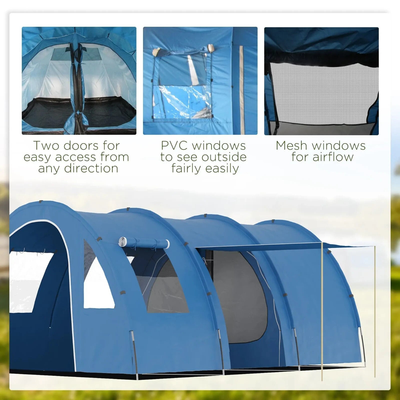 5 - 6 Man Tunnel Camping Tent with 2 Rooms Sewn - In Floor 2 Doors and Carry Bag - Home and Garden Furniture Shop - rustic - furniture