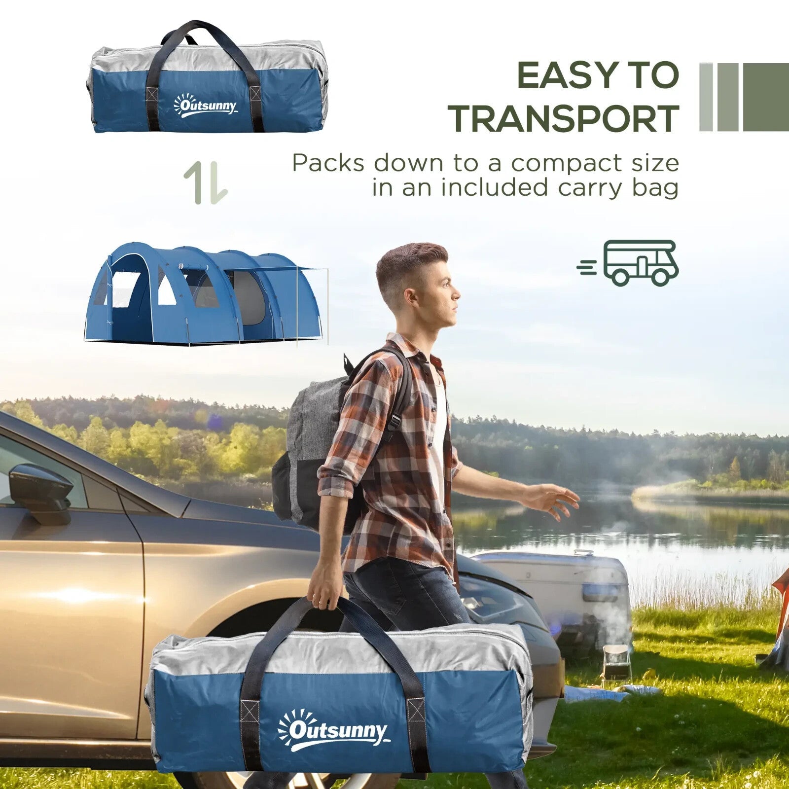 5 - 6 Man Tunnel Camping Tent with 2 Rooms Sewn - In Floor 2 Doors and Carry Bag - Home and Garden Furniture Shop - rustic - furniture