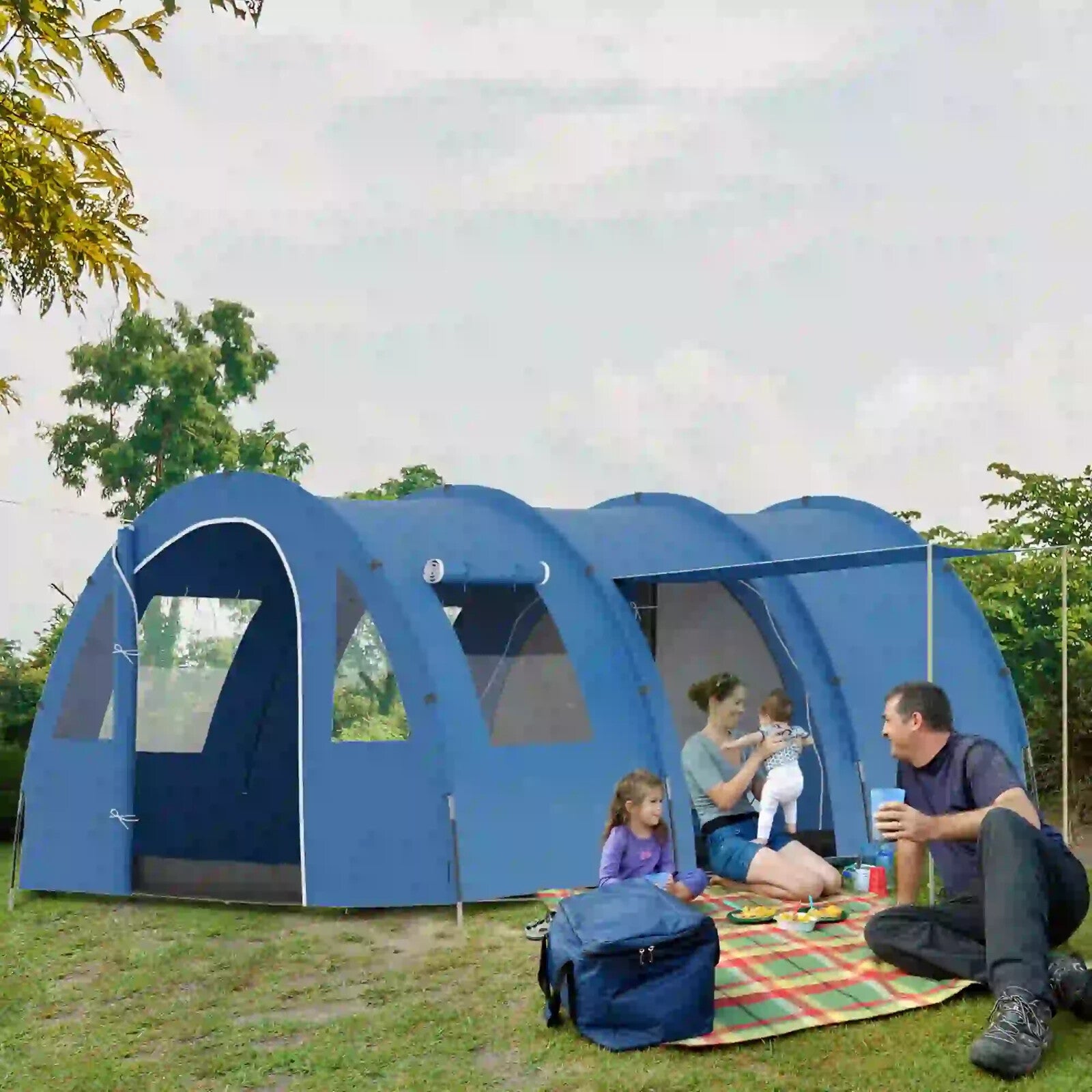 5 - 6 Man Tunnel Camping Tent with 2 Rooms Sewn - In Floor 2 Doors and Carry Bag - Home and Garden Furniture Shop - rustic - furniture