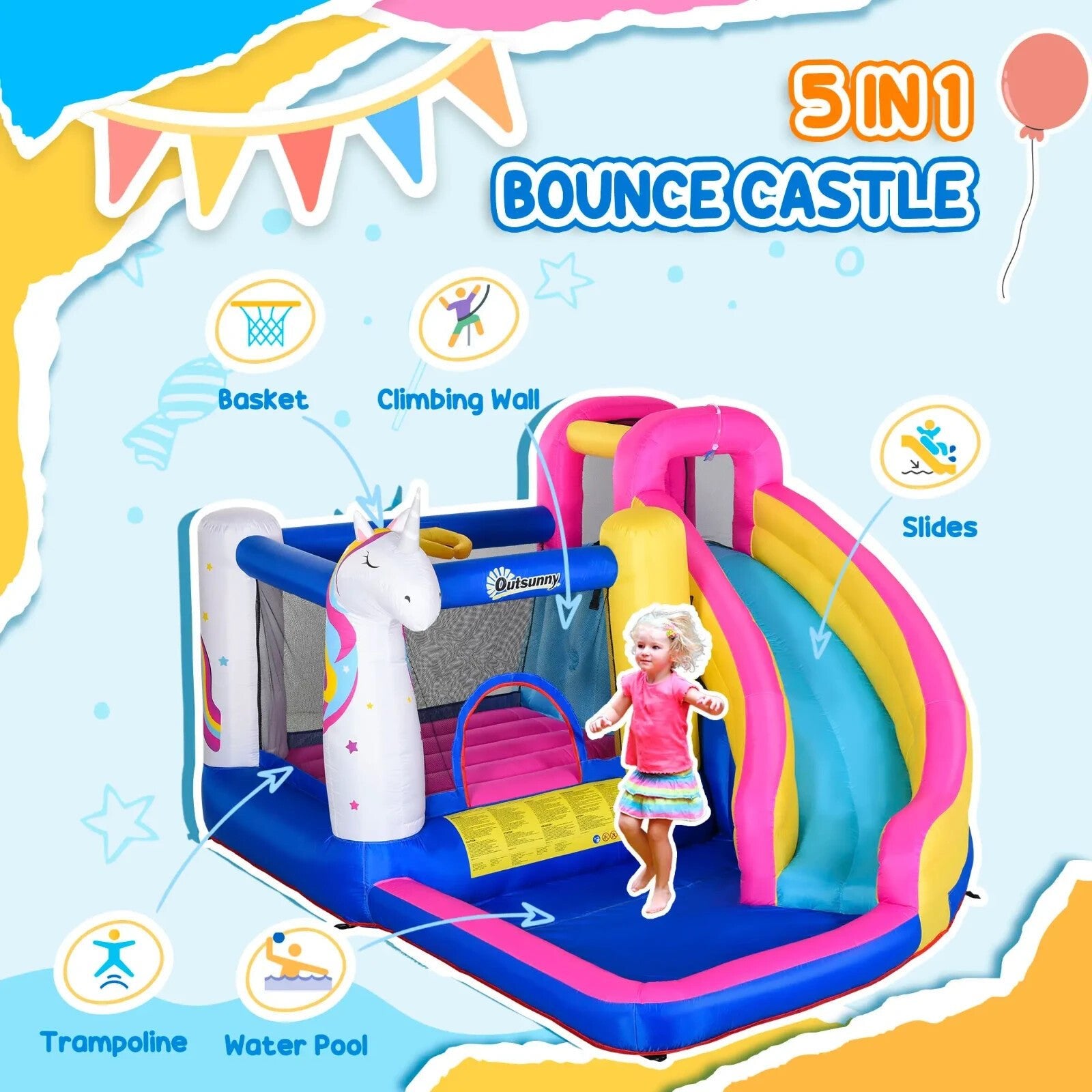 5 in 1 Bouncy Castle with Blower for Kids Age 3 - 8 Inflatable Outdoor Playhouse - Home and Garden Furniture Shop - rustic - furniture