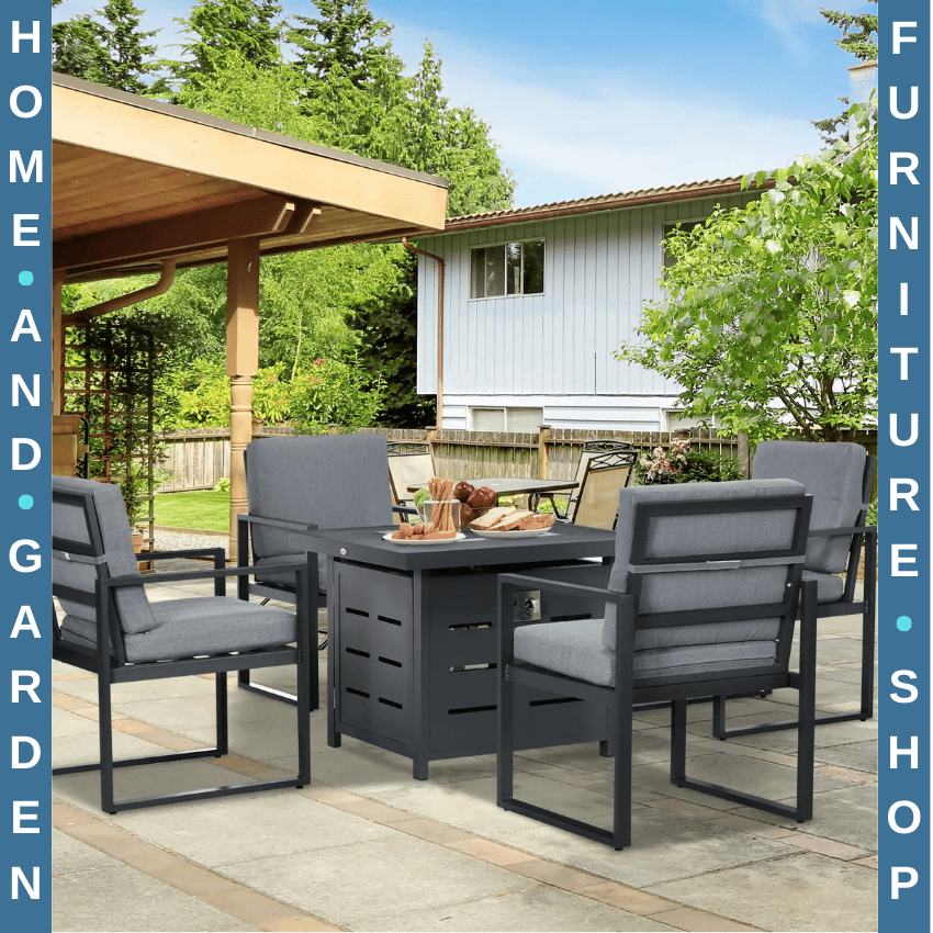 5 Pcs Aluminium Garden Furniture Set with Sofa Sectional and Gas Fire Pit Table - Home and Garden Furniture Shop - rustic - furniture