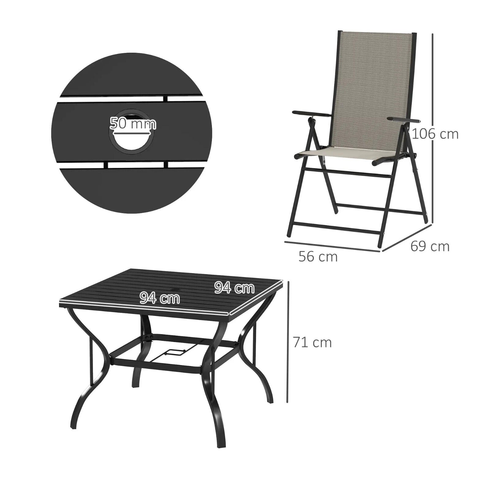 5 Pcs Garden Dining 4 Seater Outdoor Furniture w/ Parasol Hole&High Back Chair - Home and Garden Furniture Shop - #rustic - furniture#