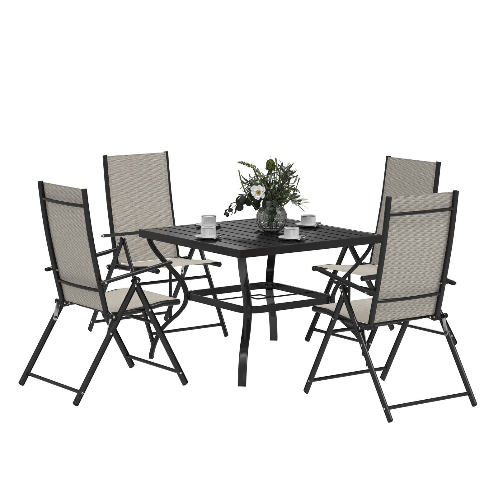 5 Pcs Garden Dining 4 Seater Outdoor Furniture w/ Parasol Hole&High Back Chair - Home and Garden Furniture Shop - #rustic - furniture#