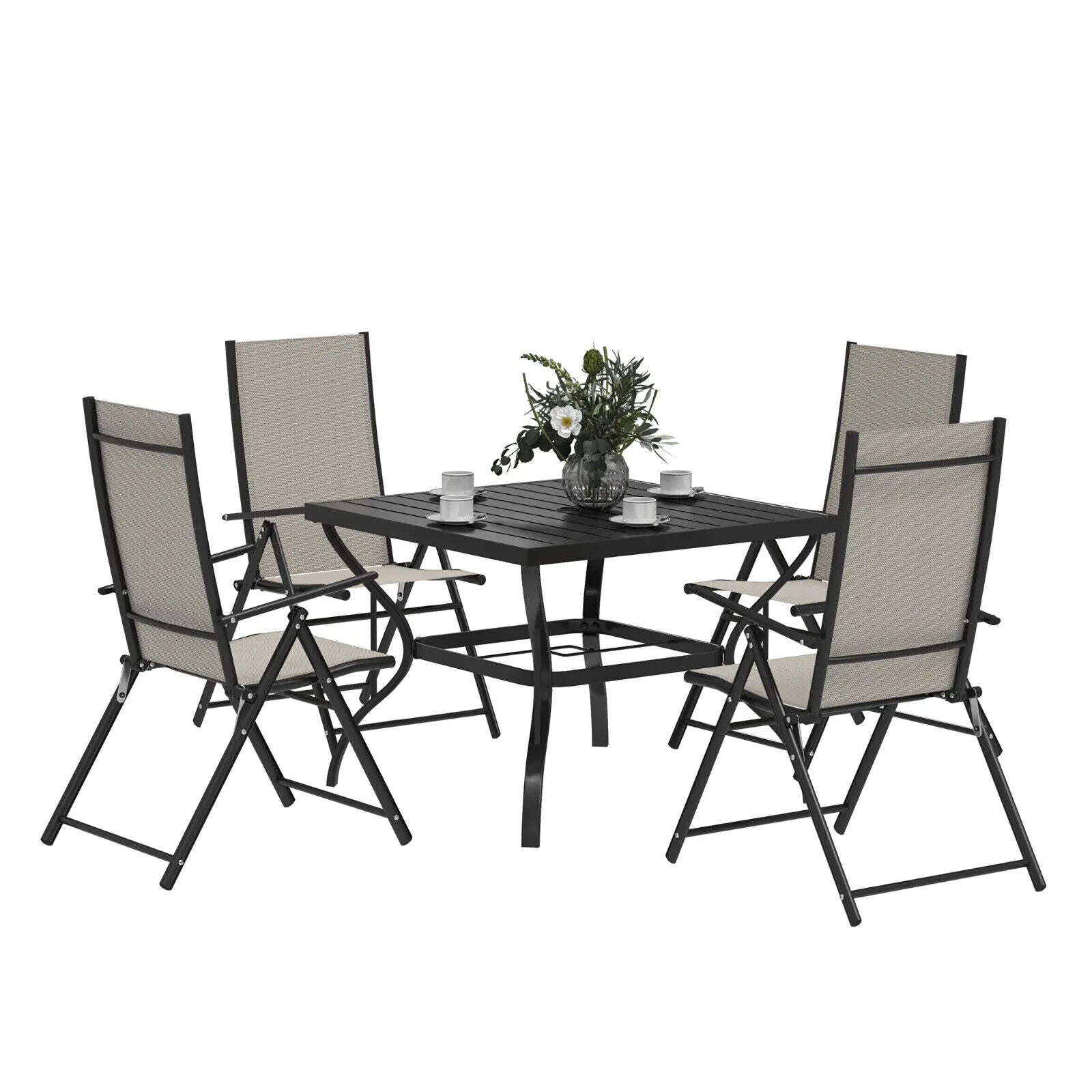 5 Pcs Garden Dining 4 Seater Outdoor Furniture w/ Parasol Hole&High Back Chair - Home and Garden Furniture Shop - #rustic - furniture#