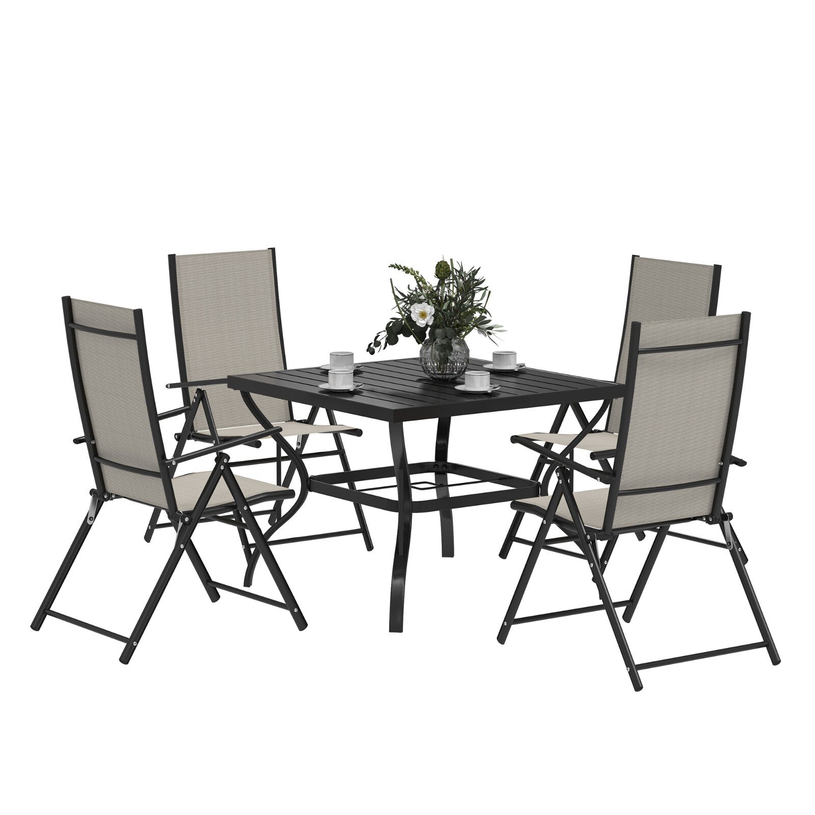 5 Pcs Garden Dining 4 Seater Outdoor Furniture w/ Parasol Hole&High Back Chair - Home and Garden Furniture Shop - rustic - furniture