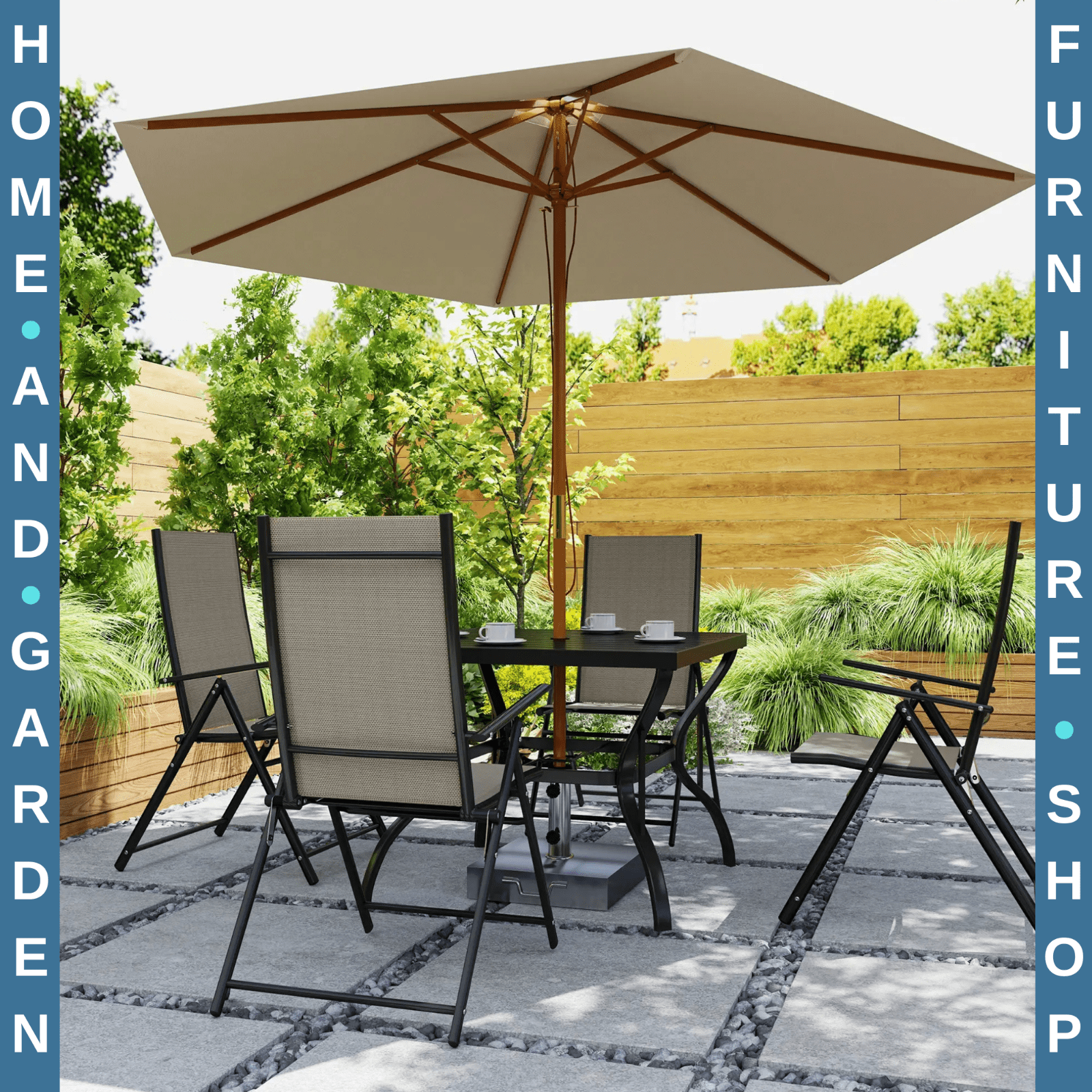 5 Pcs Garden Dining 4 Seater Outdoor Furniture w/ Parasol Hole&High Back Chair - Home and Garden Furniture Shop - rustic - furniture