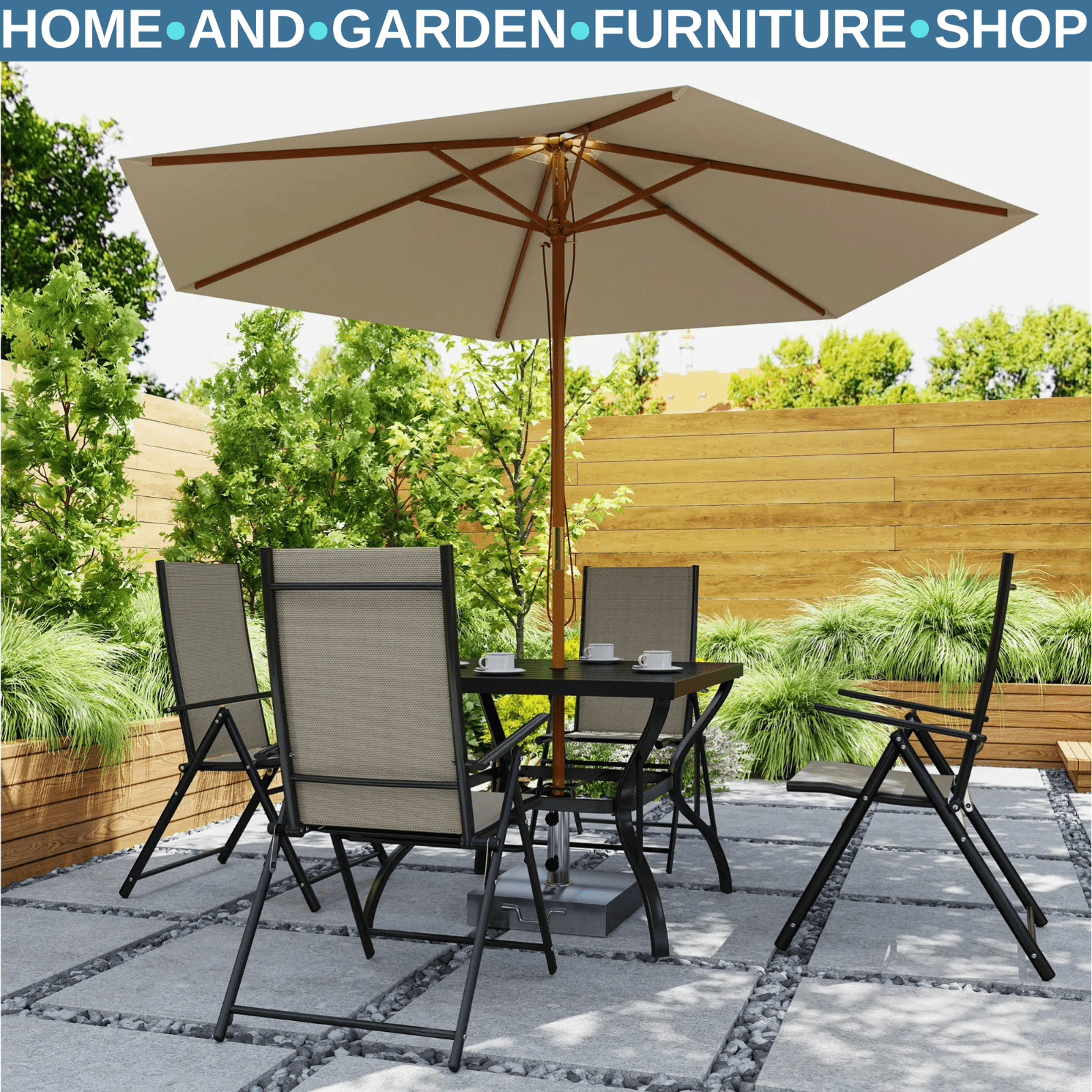 5 Pcs Garden Dining 4 Seater Outdoor Furniture w/ Parasol Hole&High Back Chair - Home and Garden Furniture Shop - rustic - furniture