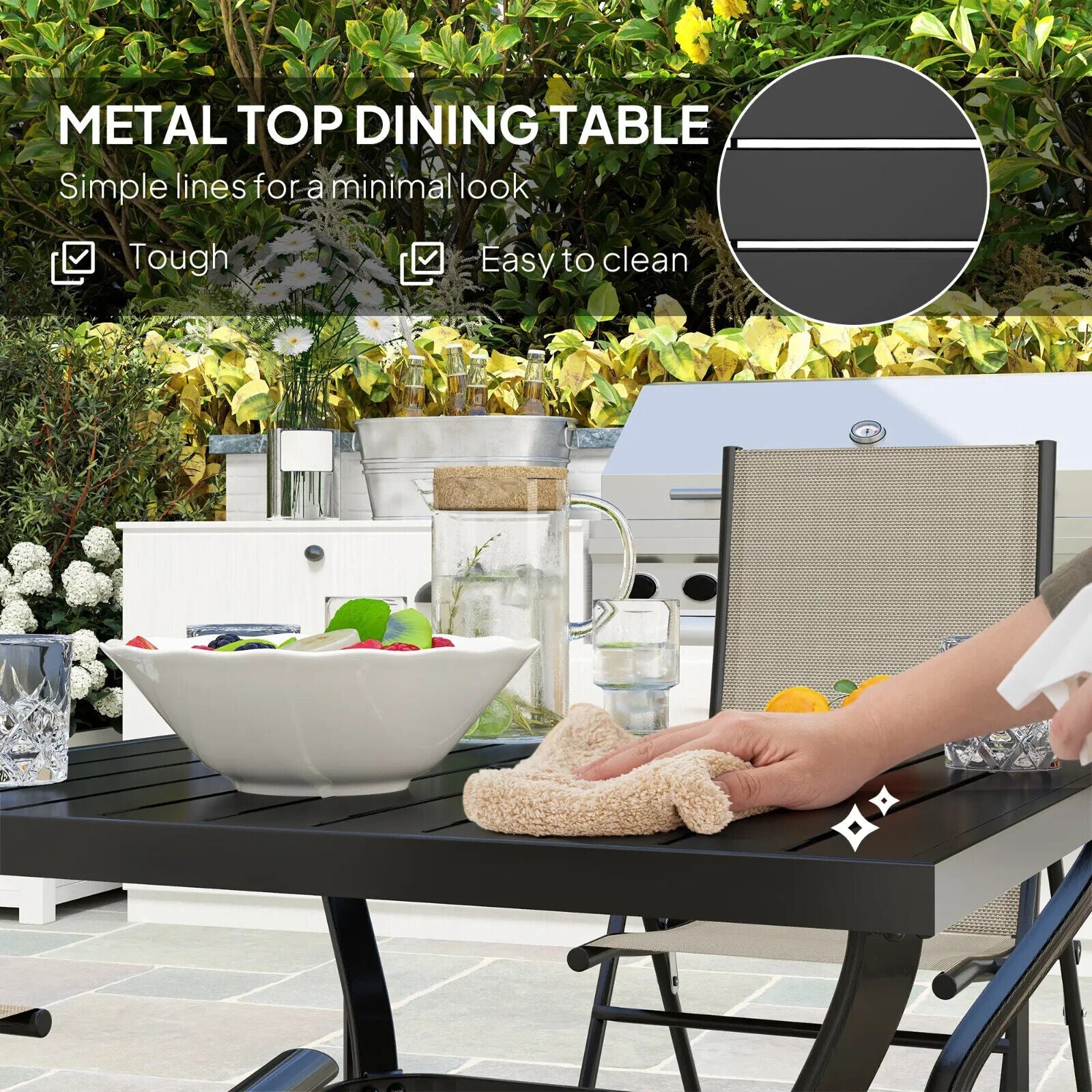 5 Pcs Garden Dining 4 Seater Outdoor Furniture w/ Parasol Hole&High Back Chair - Home and Garden Furniture Shop - #rustic - furniture#