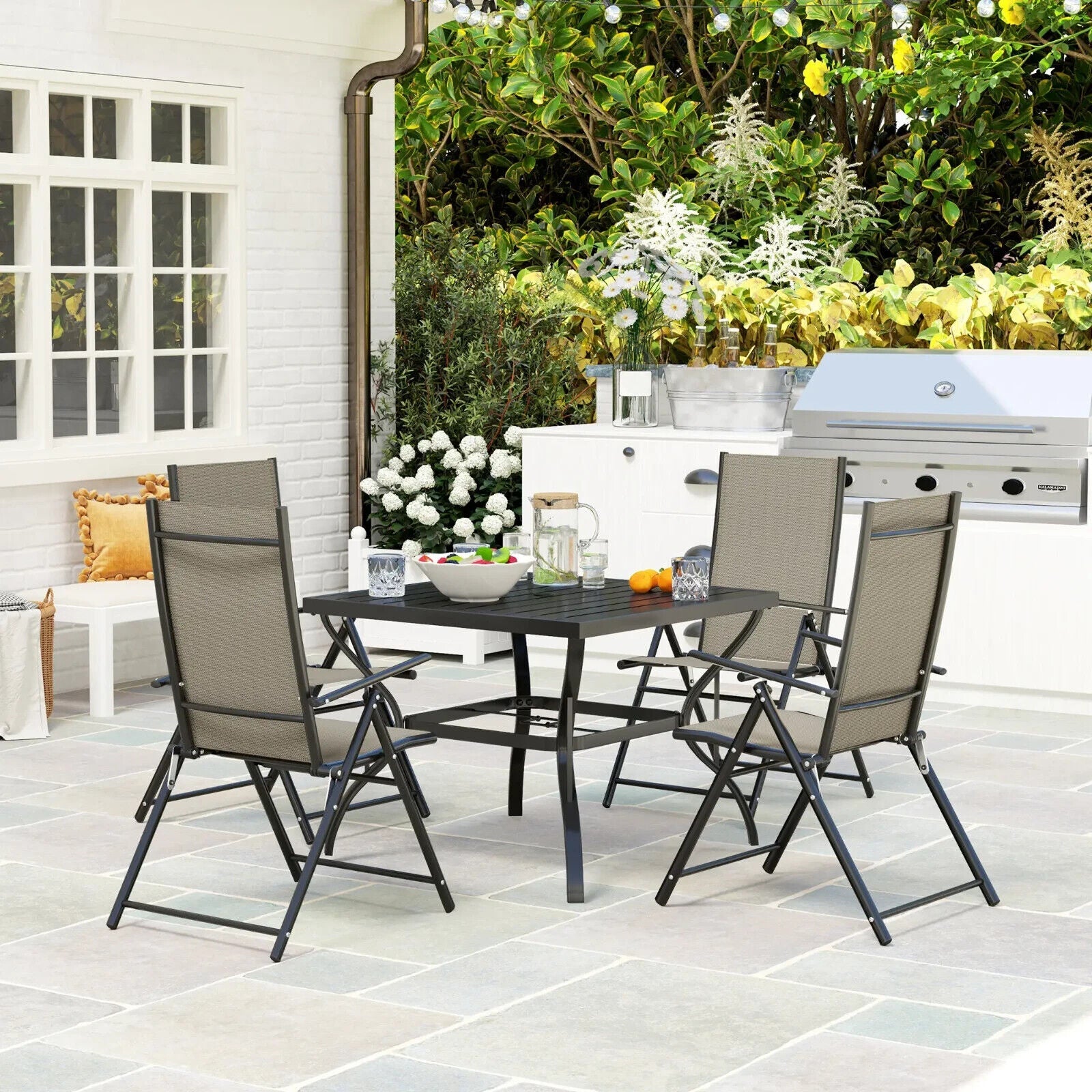 5 Pcs Garden Dining 4 Seater Outdoor Furniture w/ Parasol Hole&High Back Chair - Home and Garden Furniture Shop - #rustic - furniture#