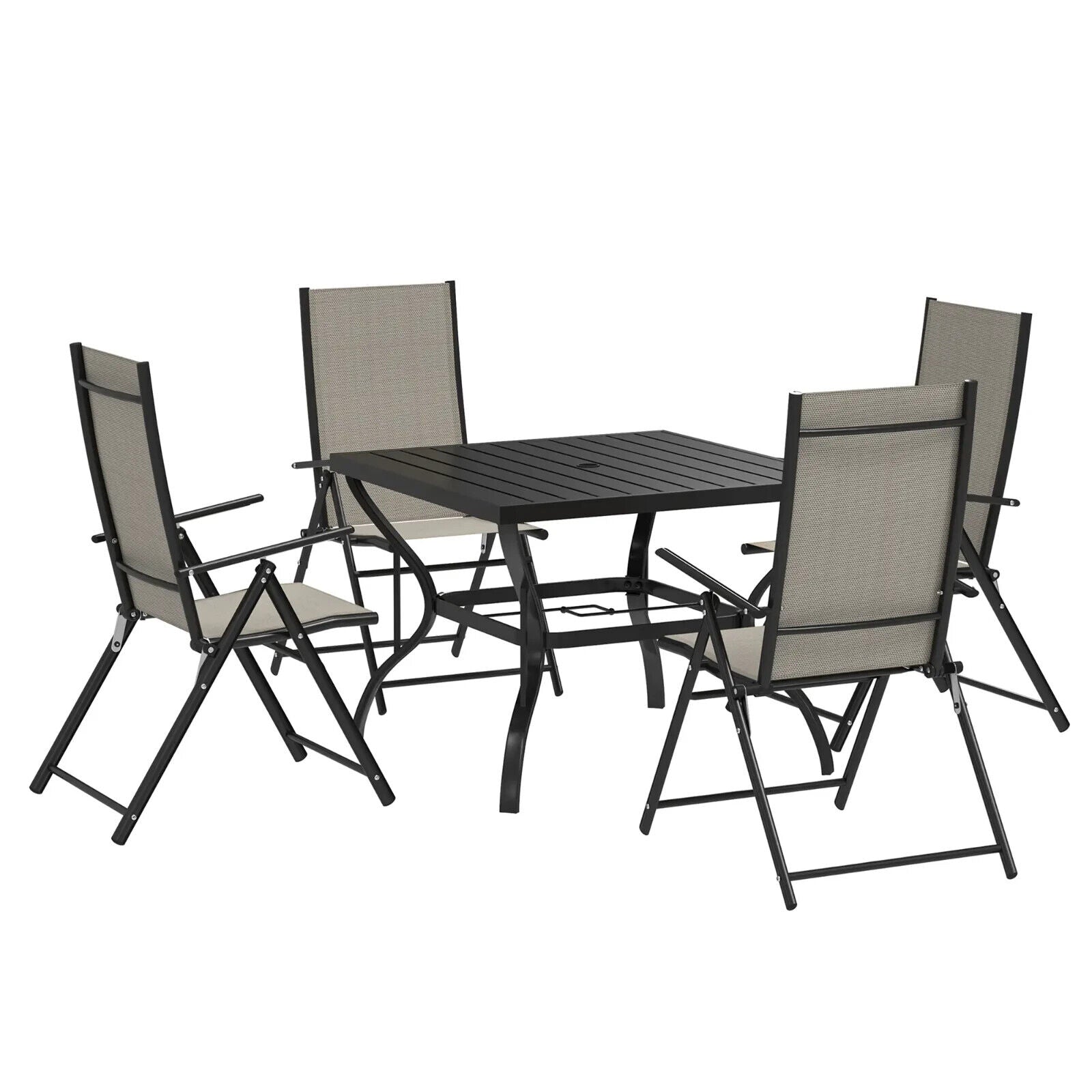 5 Pcs Garden Dining 4 Seater Outdoor Furniture w/ Parasol Hole&High Back Chair - Home and Garden Furniture Shop - #rustic - furniture#