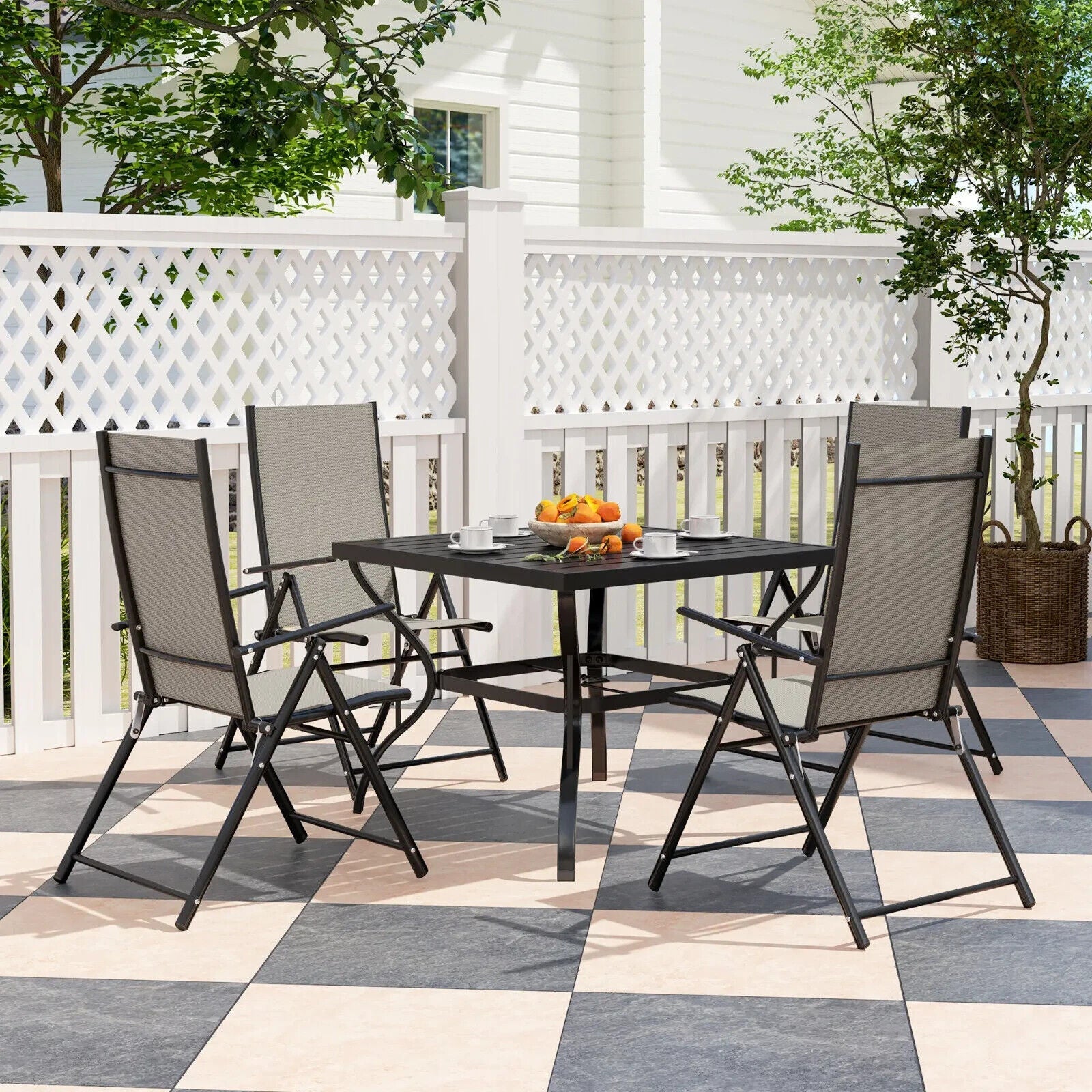 5 Pcs Garden Dining 4 Seater Outdoor Furniture w/ Parasol Hole&High Back Chair - Home and Garden Furniture Shop - #rustic - furniture#