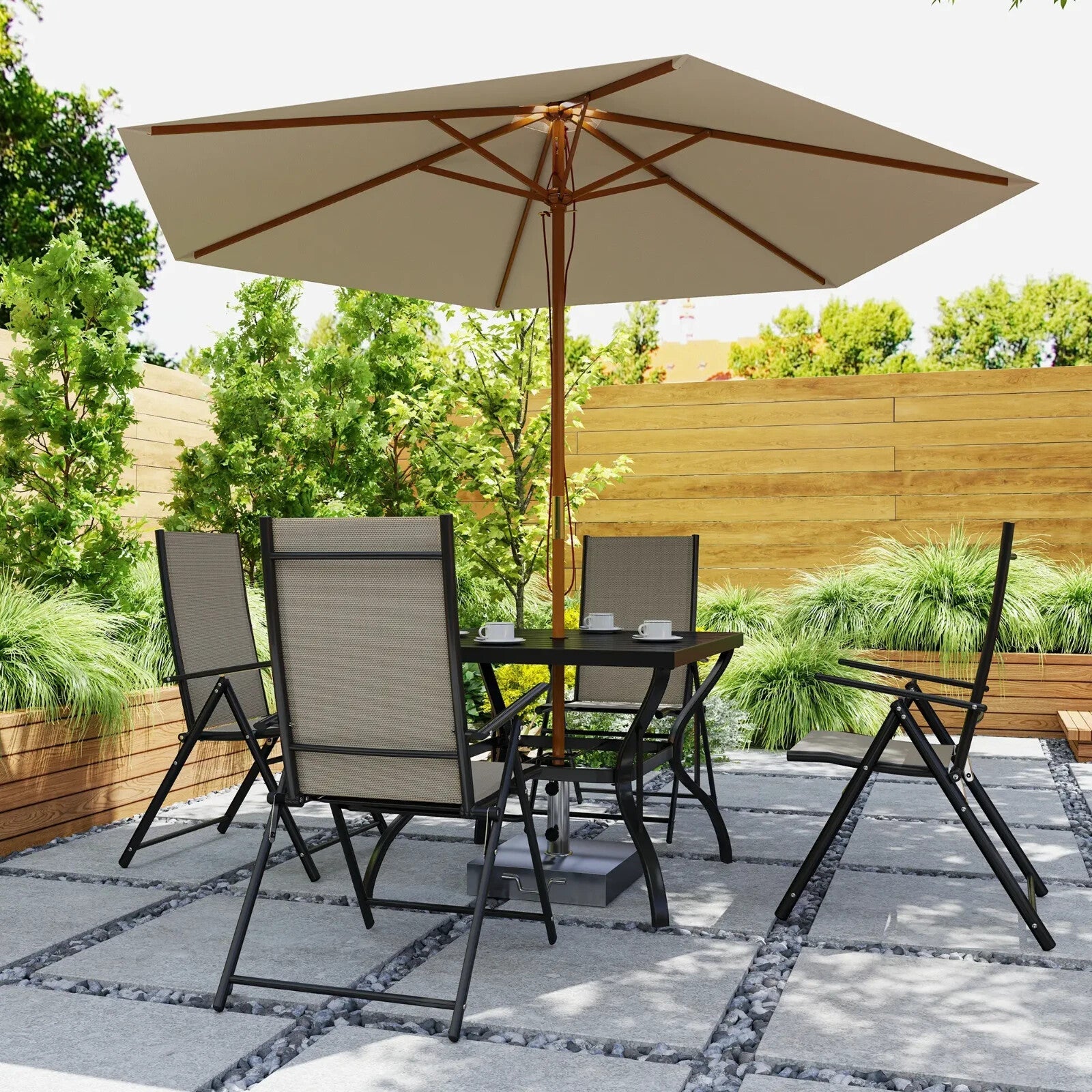 5 Pcs Garden Dining 4 Seater Outdoor Furniture w/ Parasol Hole&High Back Chair - Home and Garden Furniture Shop - rustic - furniture