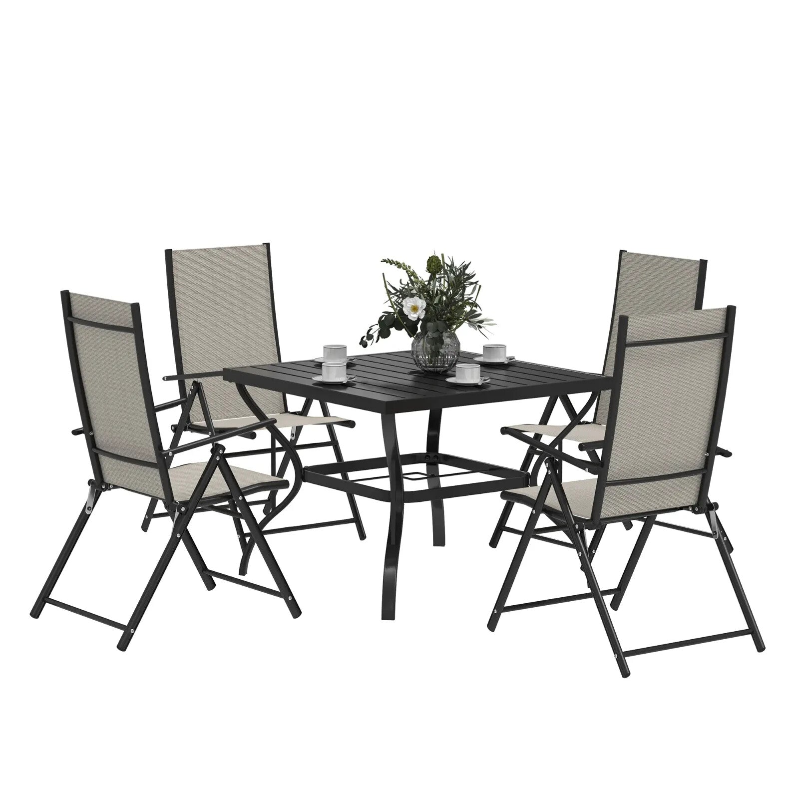 5 Pcs Garden Dining 4 Seater Outdoor Furniture w/ Parasol Hole&High Back Chair - Home and Garden Furniture Shop - rustic - furniture