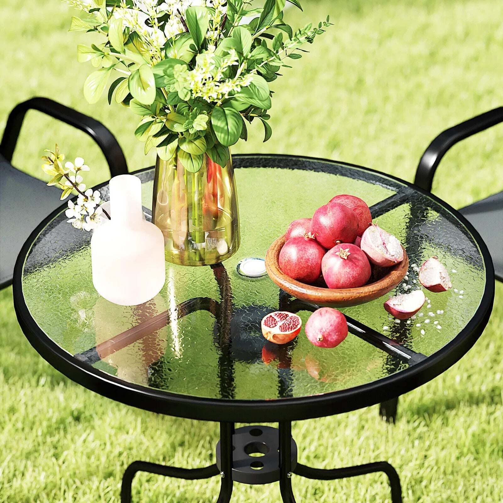 5 Pcs Garden Furniture Set Outdoor Dining Set with Parasol Hole Table Dark Grey - Home and Garden Furniture Shop - #rustic - furniture#