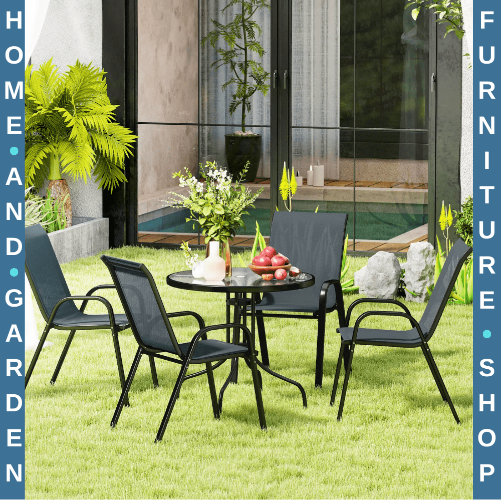 5 Pcs Garden Furniture Set Outdoor Dining Set with Parasol Hole Table Dark Grey - Home and Garden Furniture Shop - #rustic - furniture#