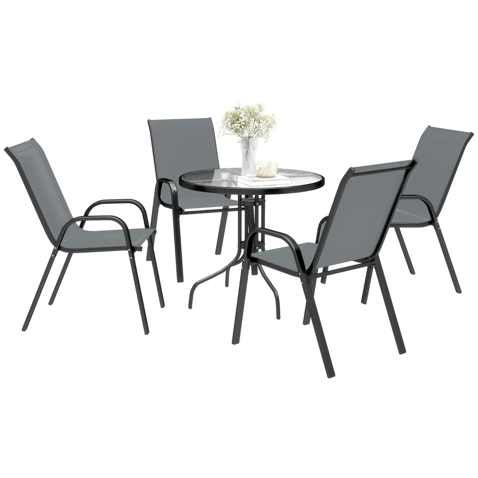 5 Pcs Garden Furniture Set Outdoor Dining Set with Parasol Hole Table Dark Grey - Home and Garden Furniture Shop - #rustic - furniture#