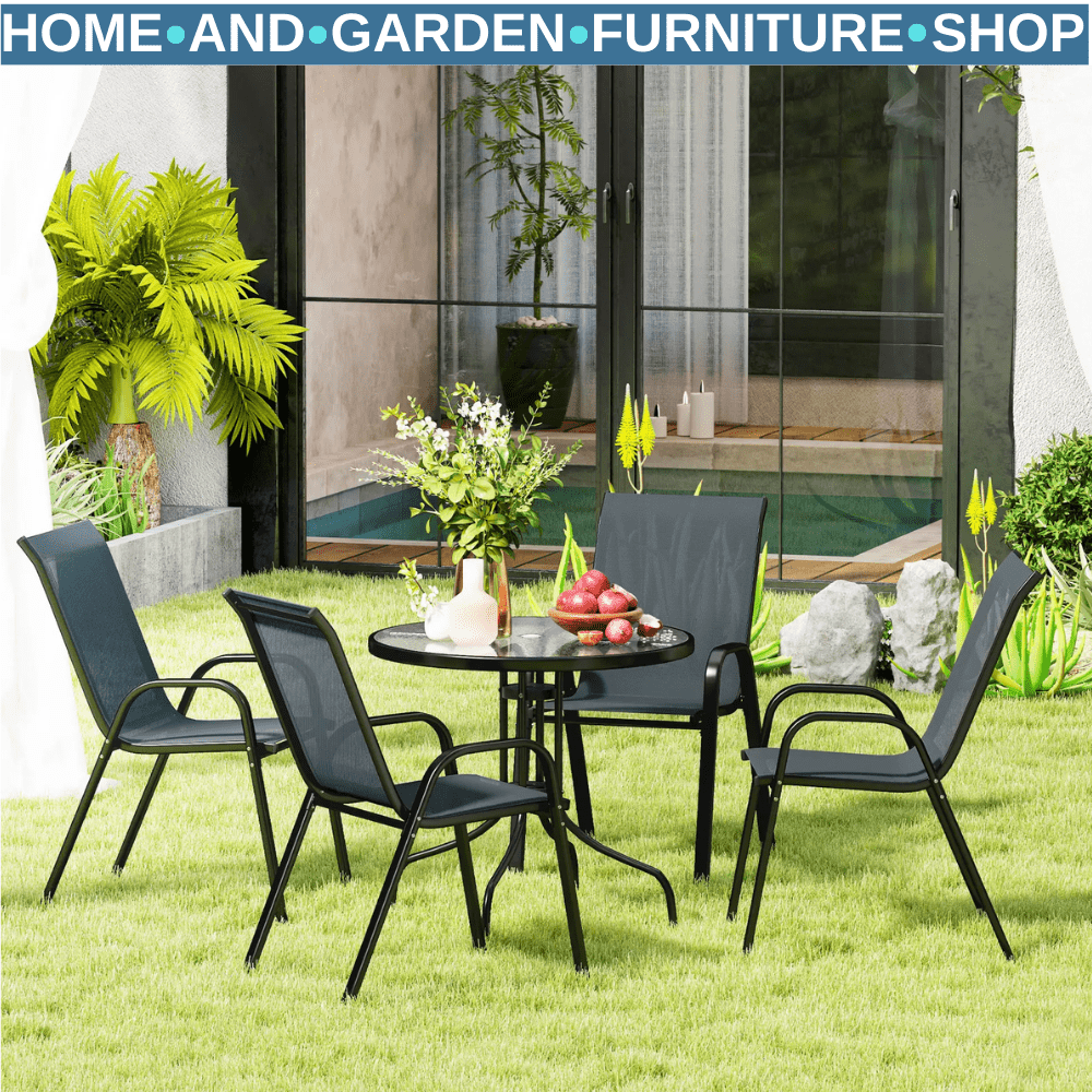 5 Pcs Garden Furniture Set Outdoor Dining Set with Parasol Hole Table Dark Grey - Home and Garden Furniture Shop - #rustic - furniture#
