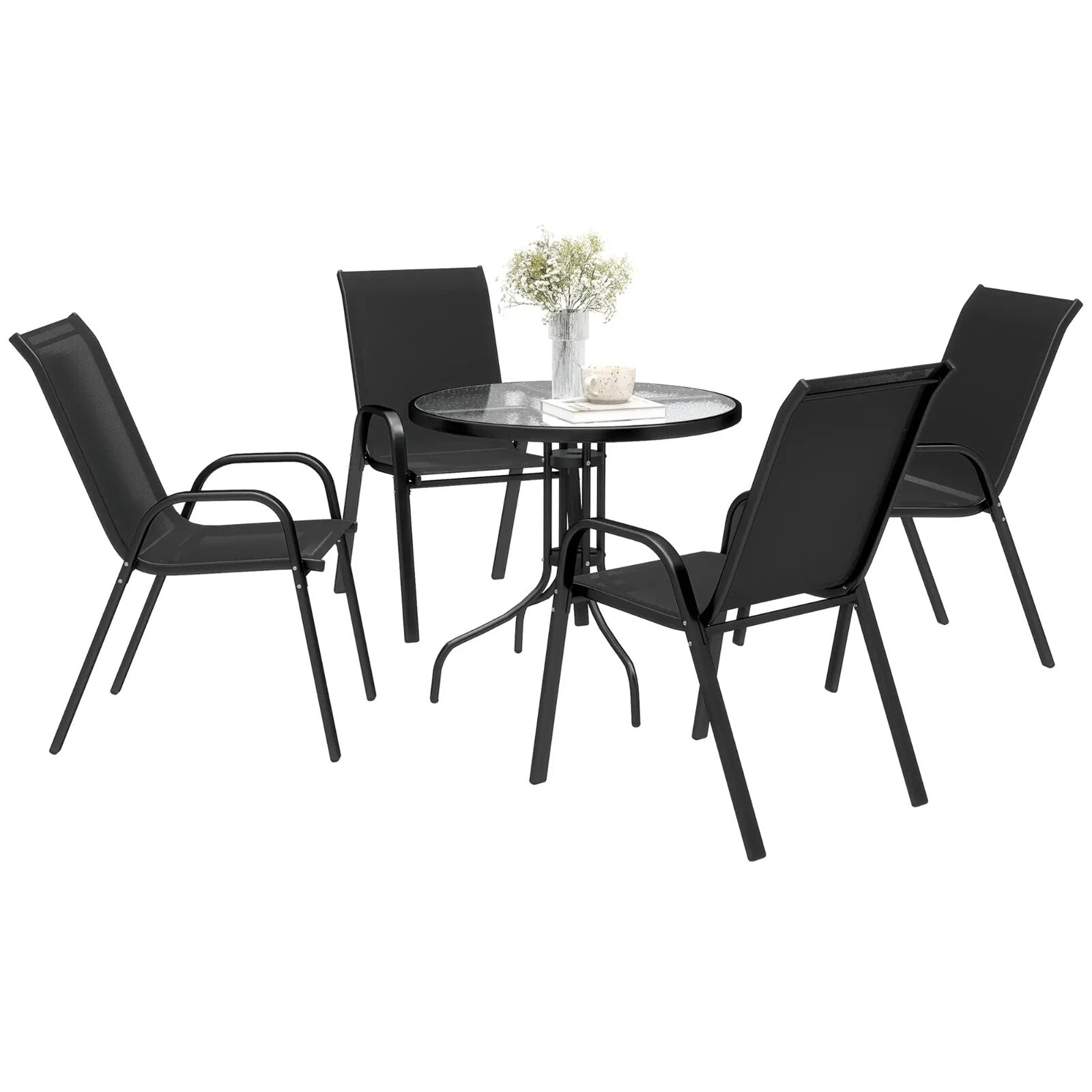 5 Pcs Garden Table and Chairs 4 Seat Furniture Set w/ High Back Stackable Chairs - Home and Garden Furniture Shop - rustic - furniture