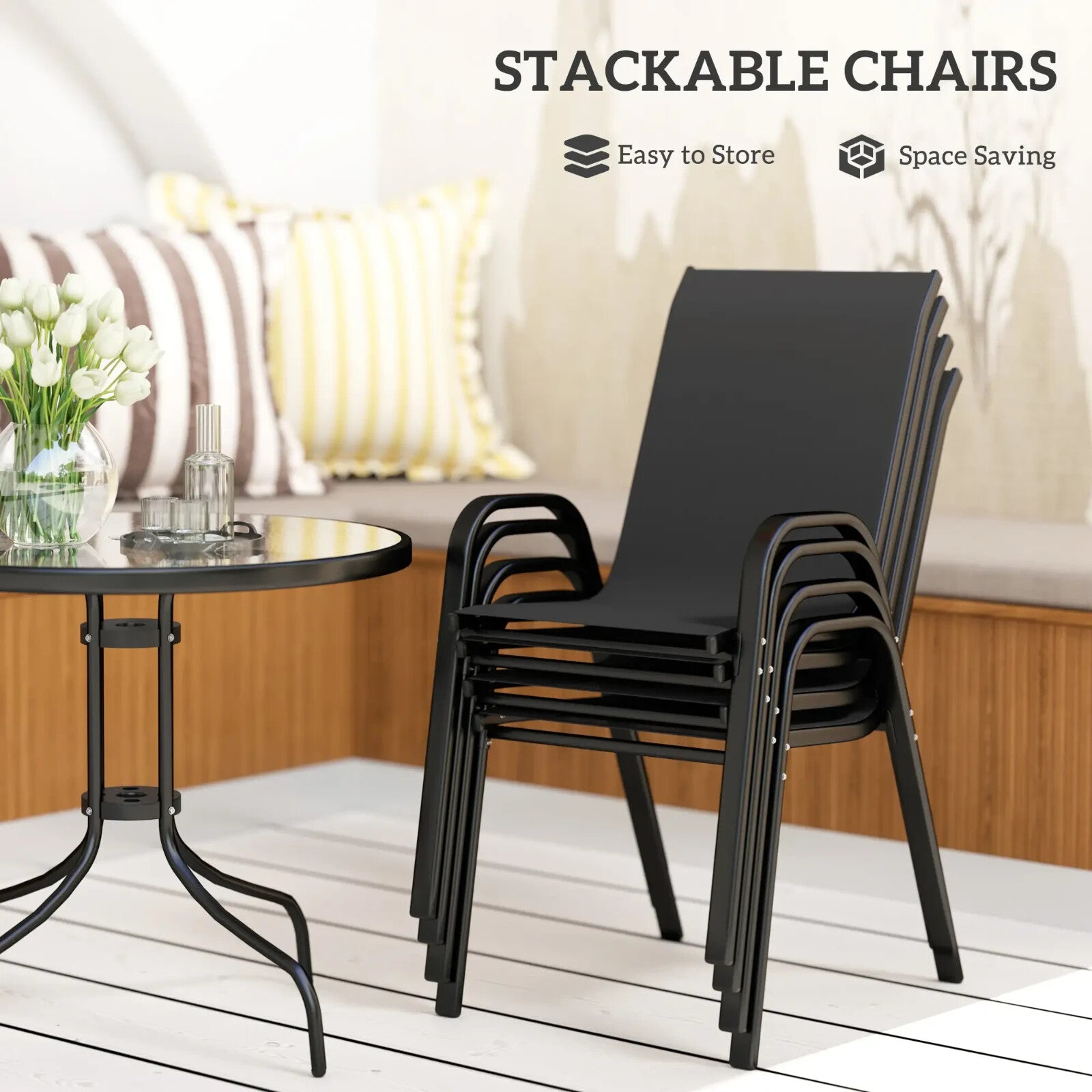 5 Pcs Garden Table and Chairs 4 Seat Furniture Set w/ High Back Stackable Chairs - Home and Garden Furniture Shop - rustic - furniture