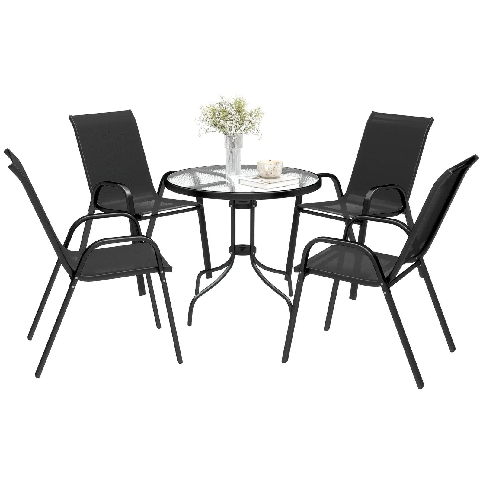 5 Pcs Garden Table and Chairs 4 Seat Furniture Set w/ High Back Stackable Chairs - Home and Garden Furniture Shop - rustic - furniture