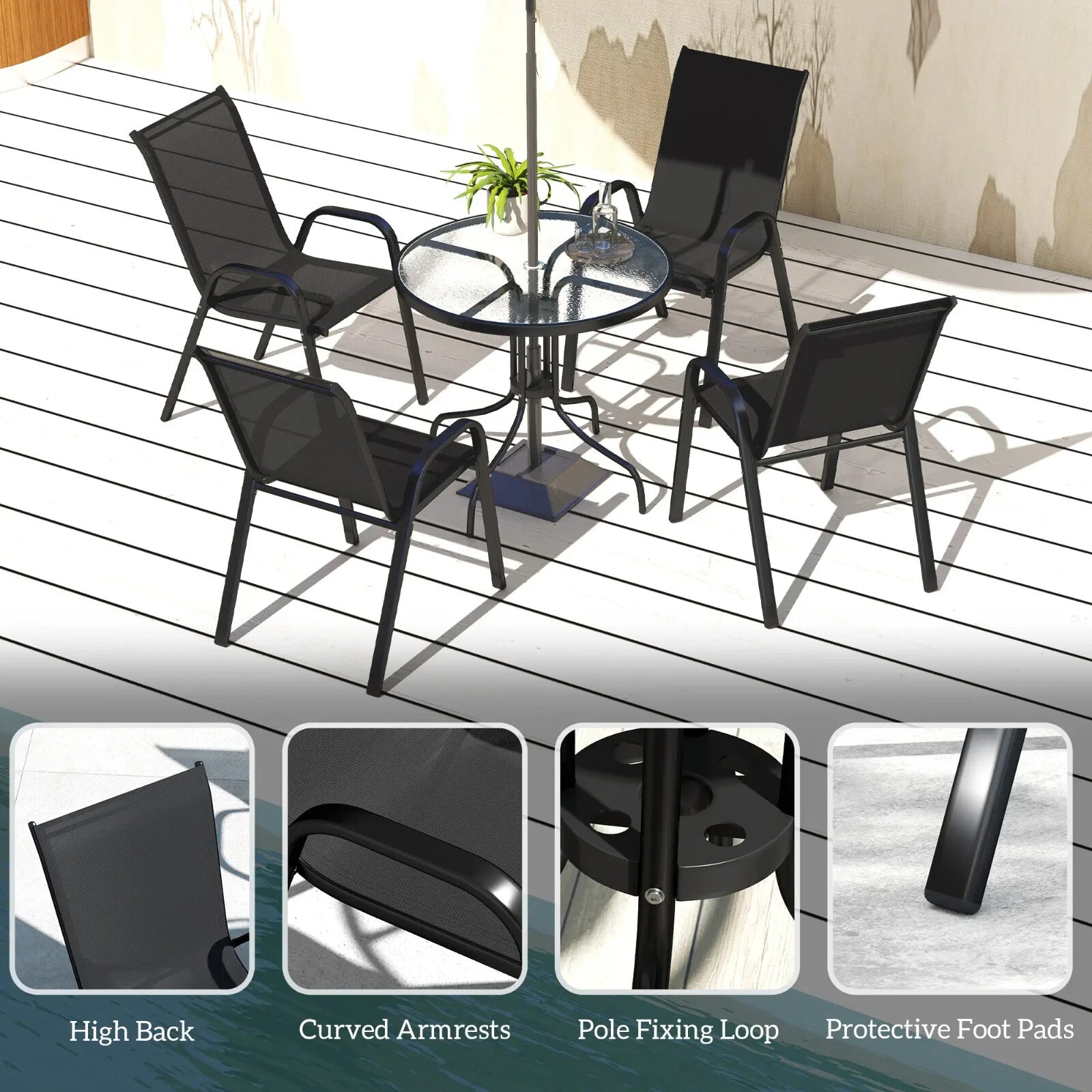 5 Pcs Garden Table and Chairs 4 Seat Furniture Set w/ High Back Stackable Chairs - Home and Garden Furniture Shop - rustic - furniture