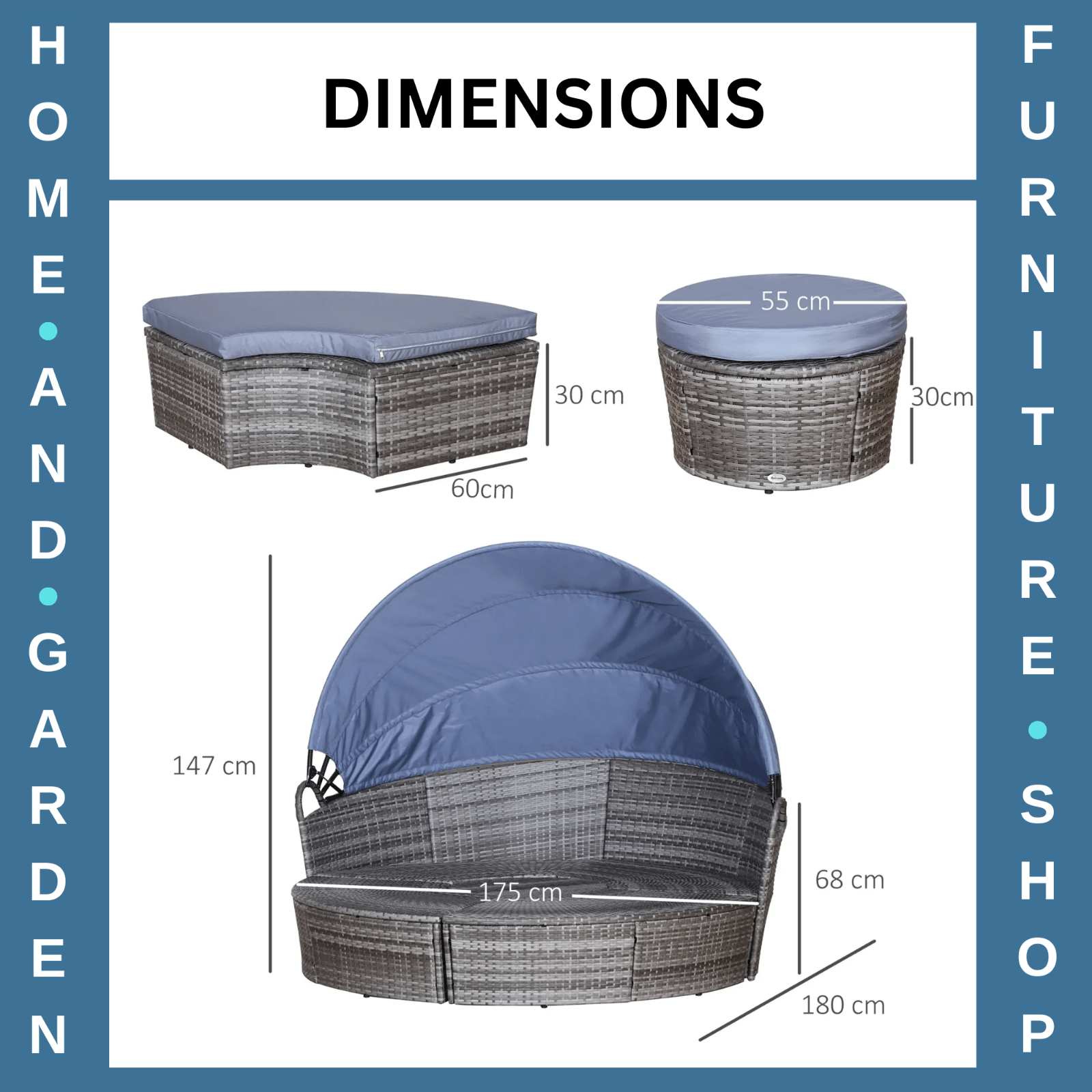 5 Pcs Rattan Conversation Furniture Set Garden Round Sofa Bed with Cushion Grey - Home and Garden Furniture Shop - rustic - furniture