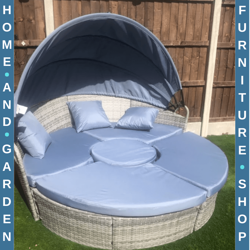 5 Pcs Rattan Conversation Furniture Set Garden Round Sofa Bed with Cushion Grey - Home and Garden Furniture Shop - rustic - furniture