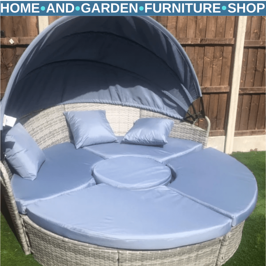 5 Pcs Rattan Conversation Furniture Set Garden Round Sofa Bed with Cushion Grey - Home and Garden Furniture Shop - rustic - furniture