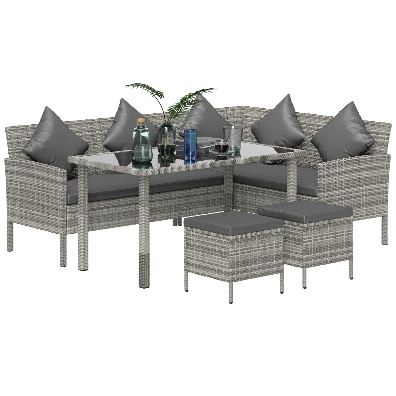 5 Pcs Rattan Garden Furniture Set 6 Seater Corner Sofa Wicker Outdoor Dining Set - Home and Garden Furniture Shop - #rustic - furniture#