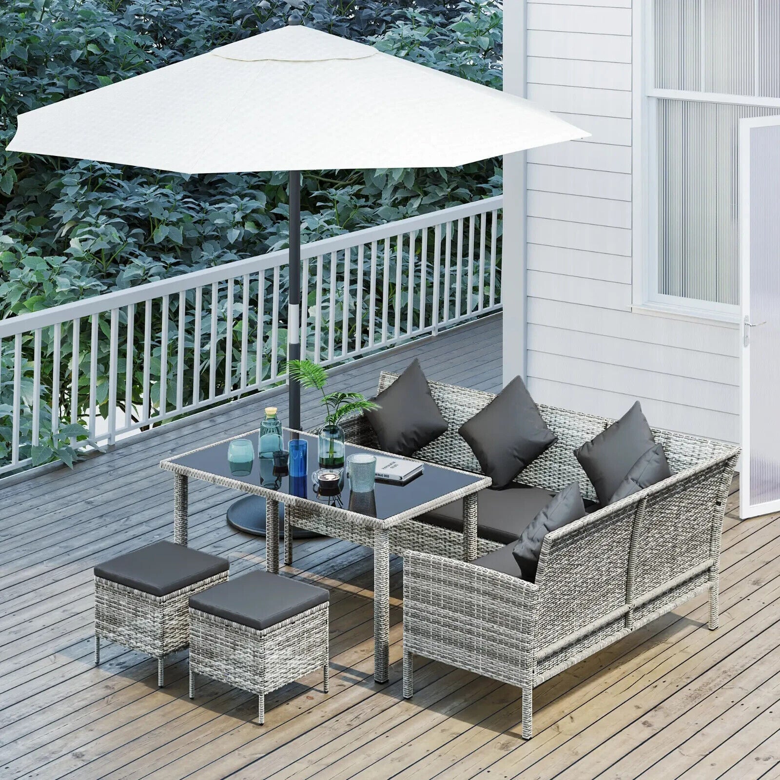 5 Pcs Rattan Garden Furniture Set 6 Seater Corner Sofa Wicker Outdoor Dining Set - Home and Garden Furniture Shop - #rustic - furniture#