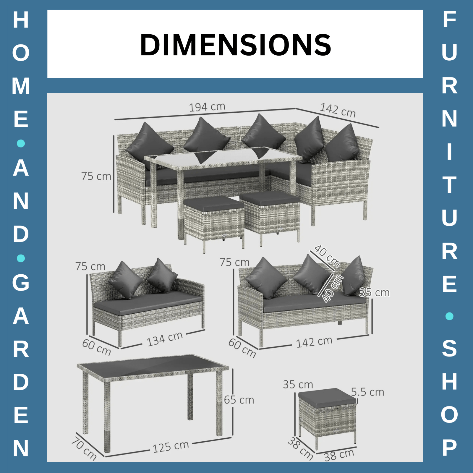 5 Pcs Rattan Garden Furniture Set 6 Seater Corner Sofa Wicker Outdoor Dining Set - Home and Garden Furniture Shop - #rustic - furniture#