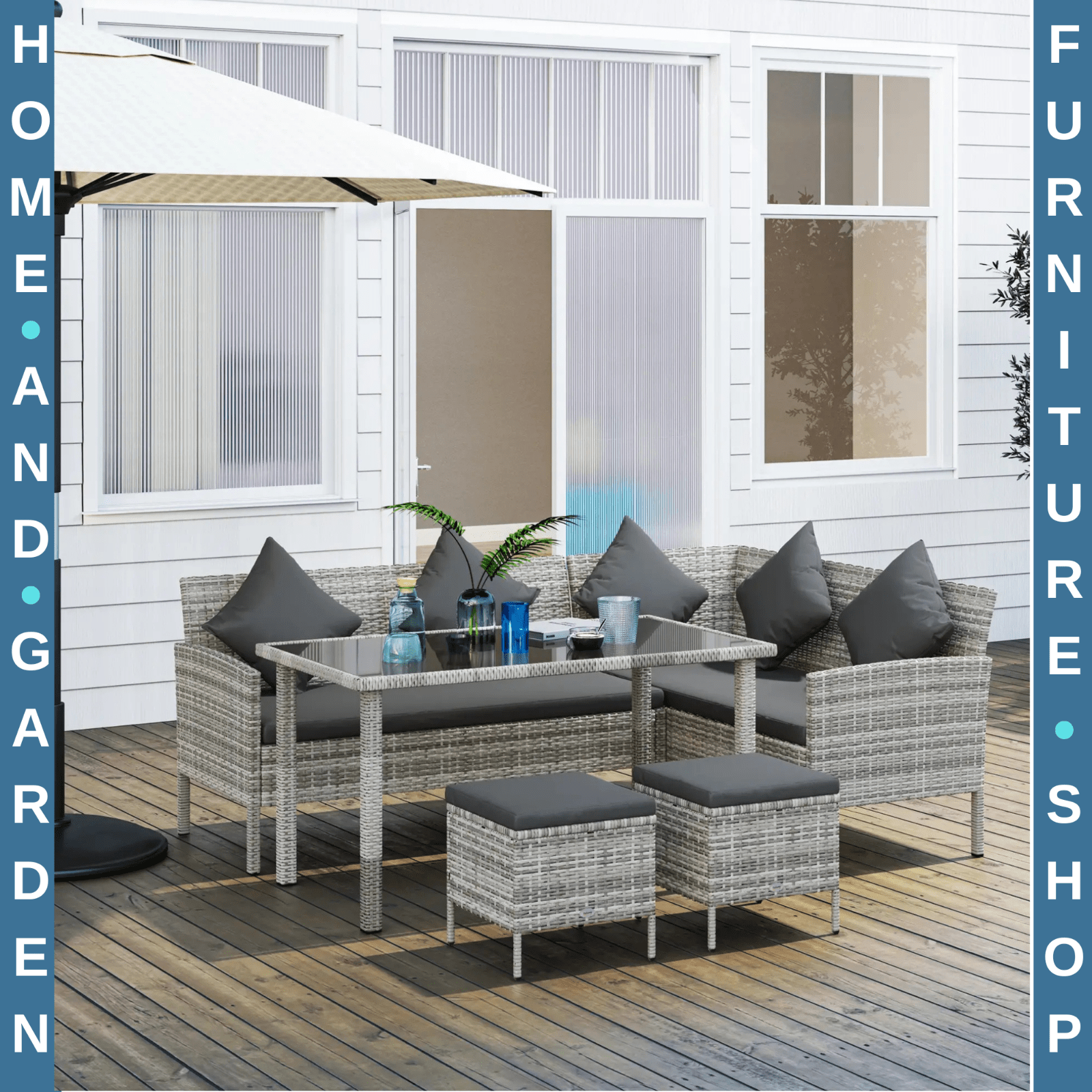 5 Pcs Rattan Garden Furniture Set 6 Seater Corner Sofa Wicker Outdoor Dining Set - Home and Garden Furniture Shop - #rustic - furniture#
