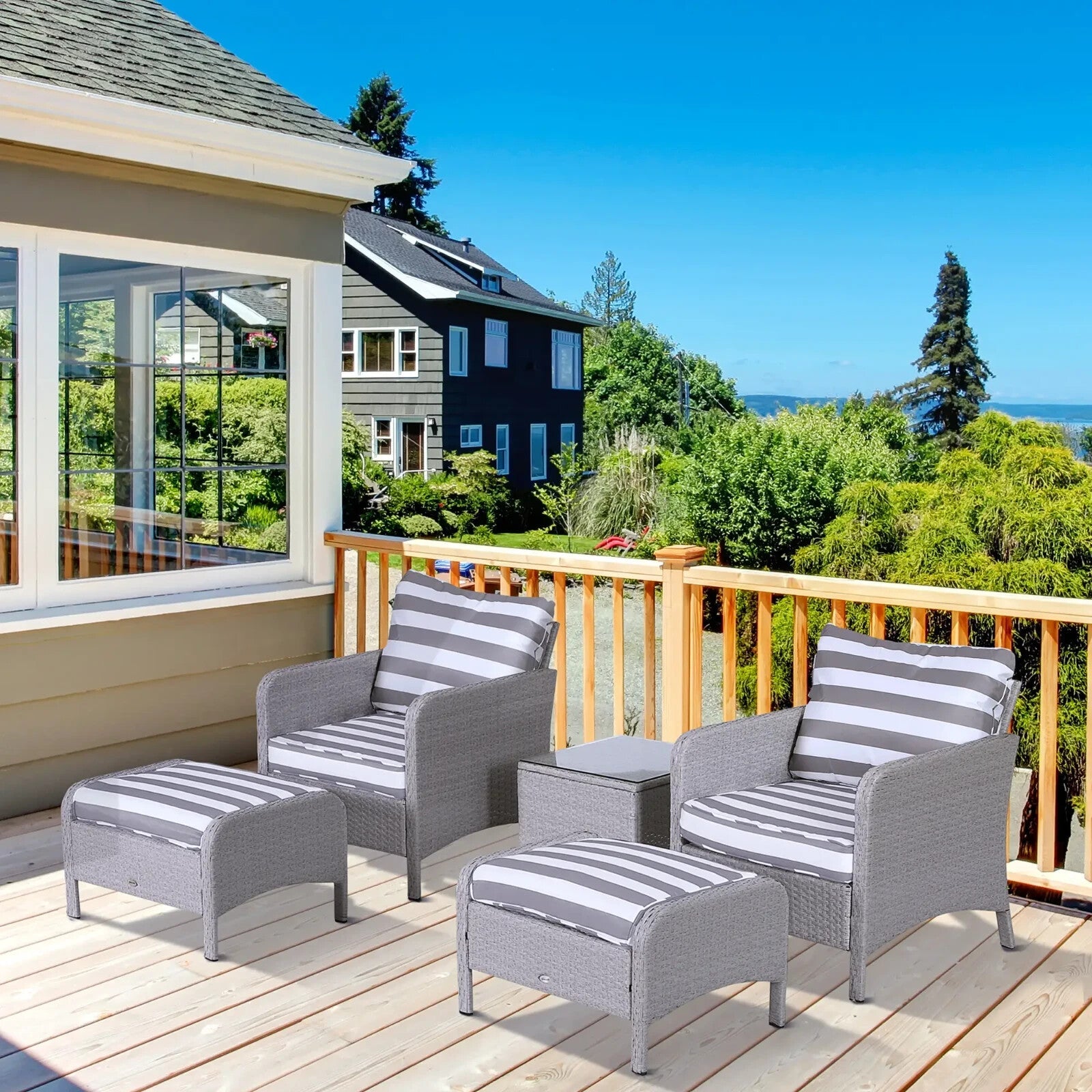 5 Pcs Rattan Garden Furniture Set Outdoor Sofa Chair Table Set Light Grey Patio - Home and Garden Furniture Shop - rustic - furniture