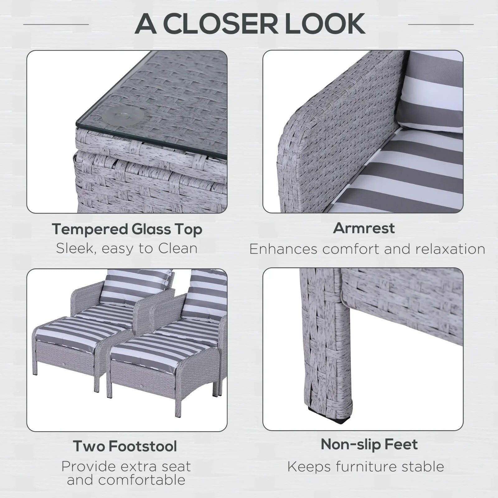 5 Pcs Rattan Garden Furniture Set Outdoor Sofa Chair Table Set Light Grey Patio - Home and Garden Furniture Shop - rustic - furniture