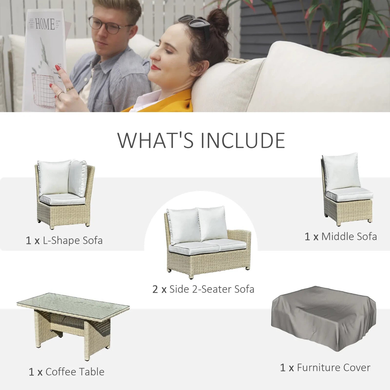 5 Pcs Rattan Garden Sofa Set with L Shape Lounge Seating & Coffee Table Outdoor - Home and Garden Furniture Shop - rustic - furniture